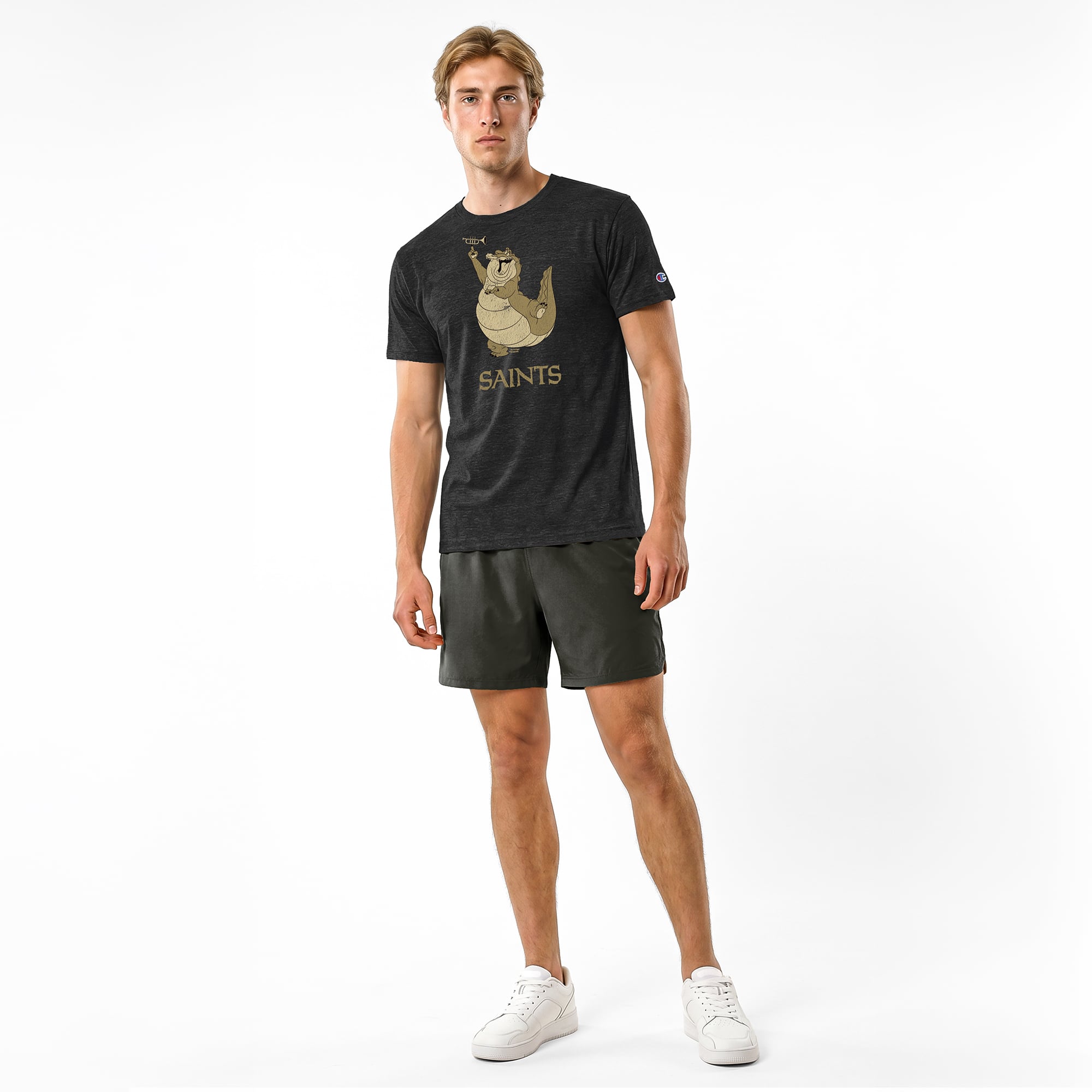 T-shirt homme Disney x Champion noir New Orleans Saints Louis en mélange de trois matières