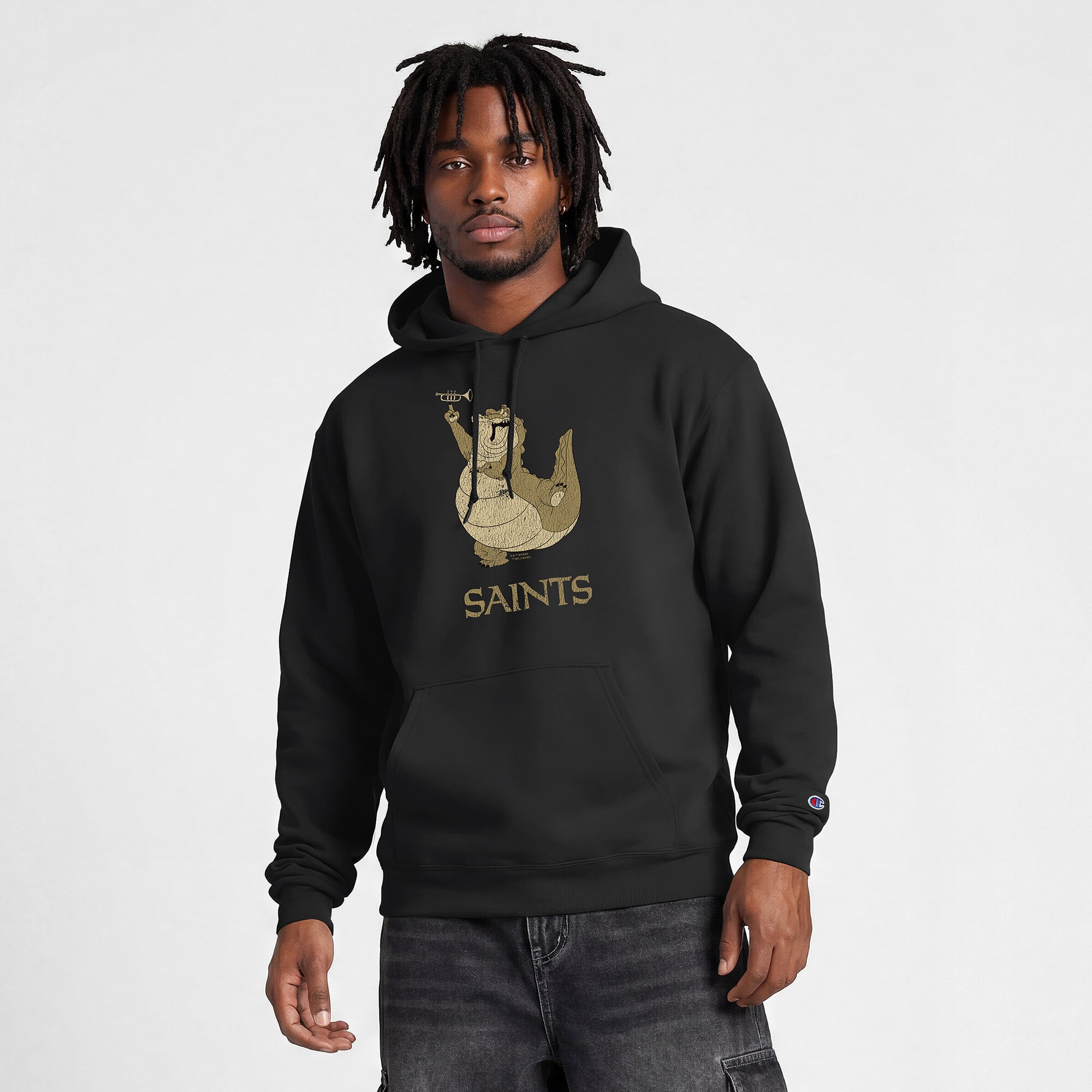 Sweat-shirt à capuche intégral noir Disney x Champion New Orleans Saints pour homme