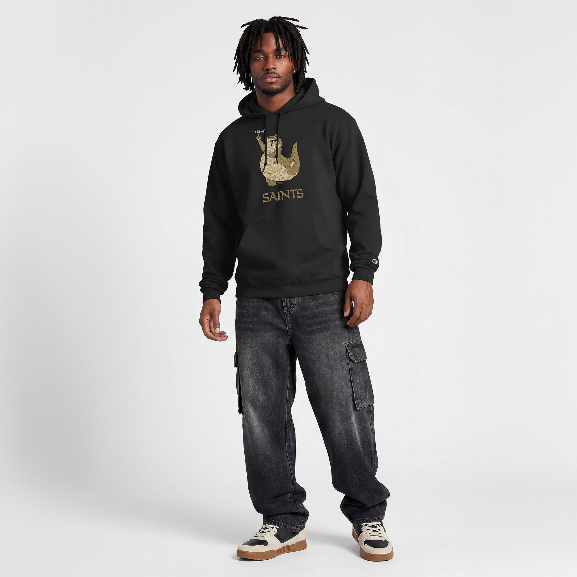 Sweat-shirt à capuche intégral noir Disney x Champion New Orleans Saints pour homme