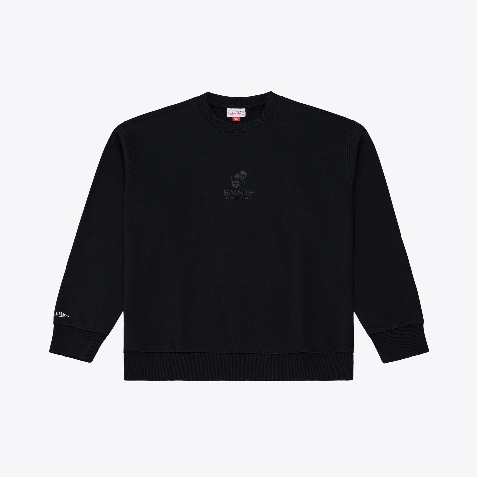 Sweat-shirt en polaire Mitchell & Ness noir pour homme, motif micro-logo New Orleans Saints Core Essentials.
