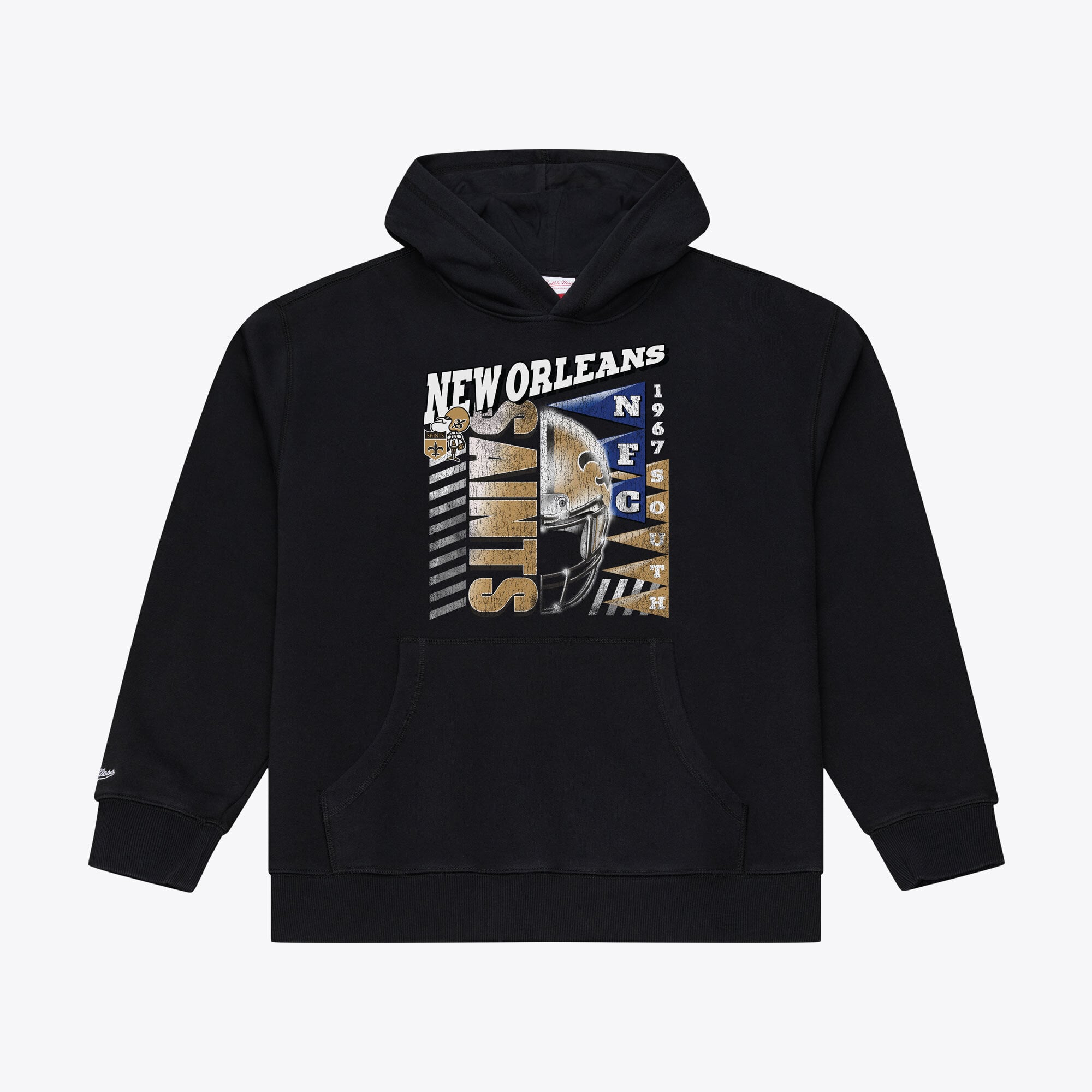Sweat à capuche en polaire Mitchell & Ness noir pour homme, motif graphique urbain des Saints de la Nouvelle-Orléans