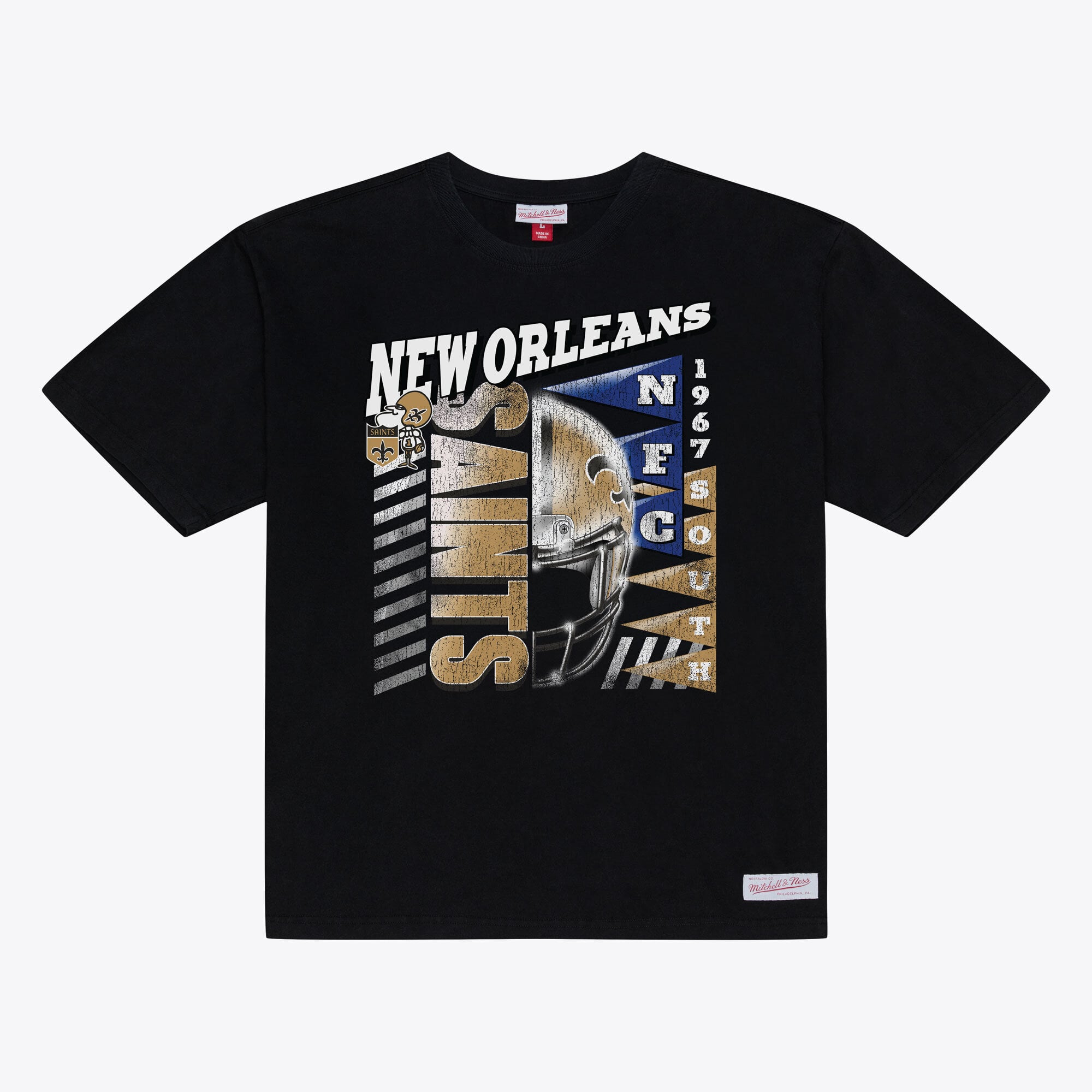 T-shirt à manches courtes Mitchell & Ness noir pour homme, motif streetwear des Saints de la Nouvelle-Orléans