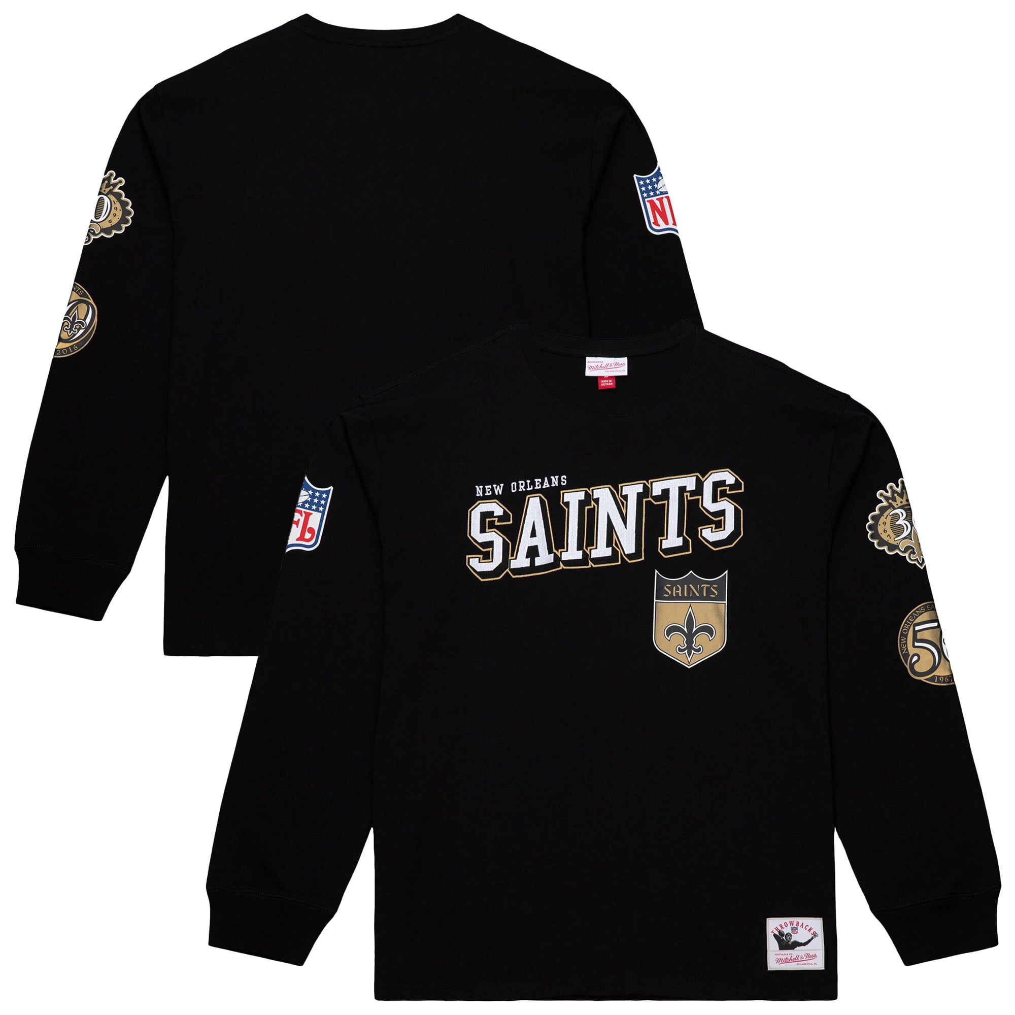 Men's Mitchell & Ness  Black New Orleans Saints Training Camp Vintage Logos Long Sleeve T-Shirt