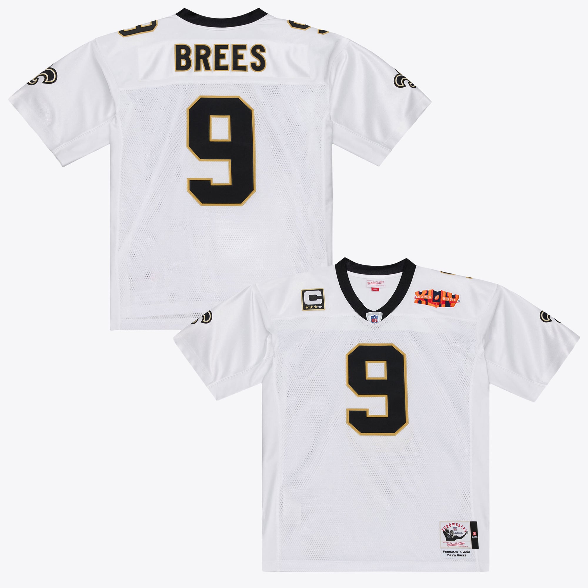 Maillot authentique Mitchell & Ness Drew Brees blanc des Saints de la Nouvelle-Orléans, Super Bowl XLIV, pour homme