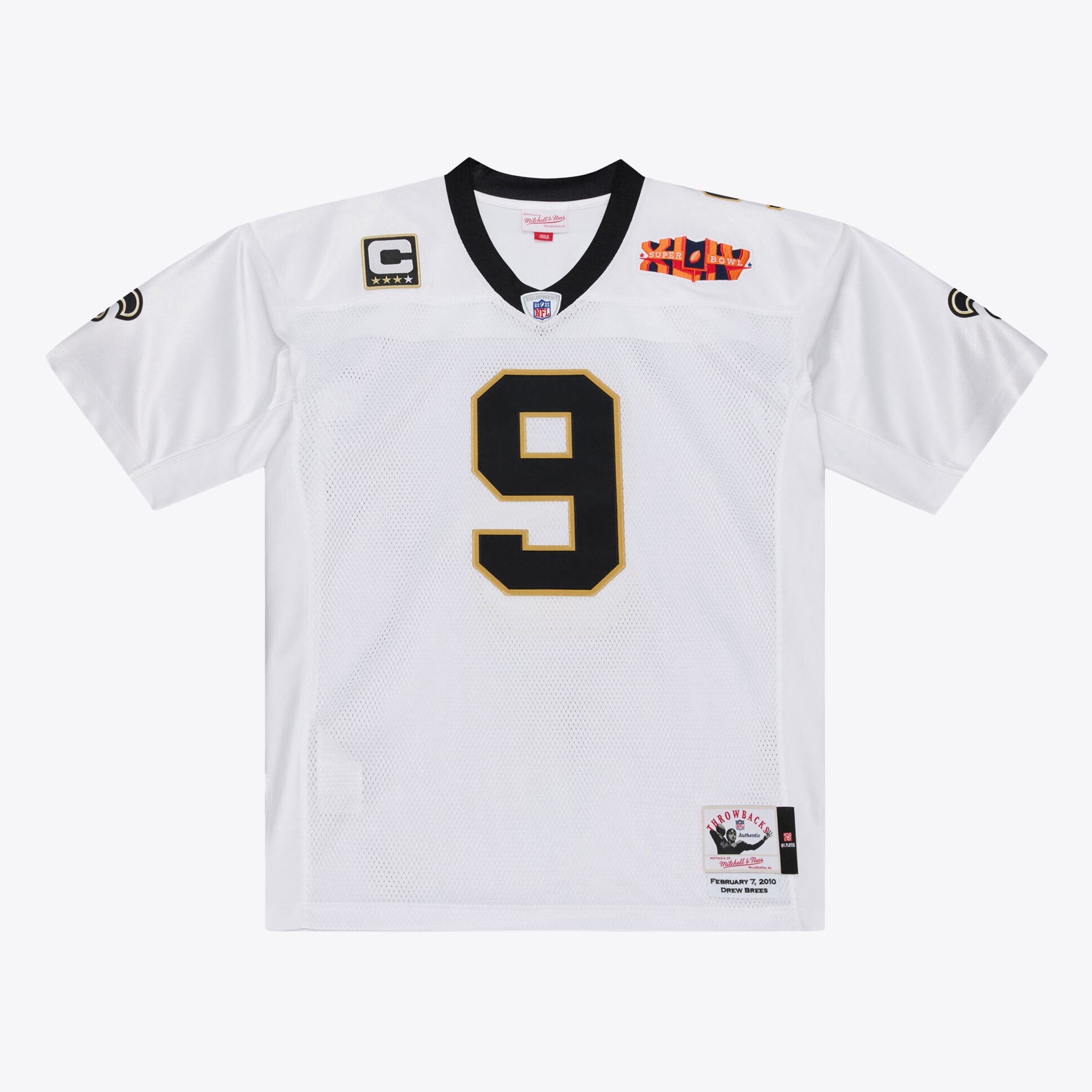 Maillot authentique Mitchell & Ness Drew Brees blanc des Saints de la Nouvelle-Orléans, Super Bowl XLIV, pour homme