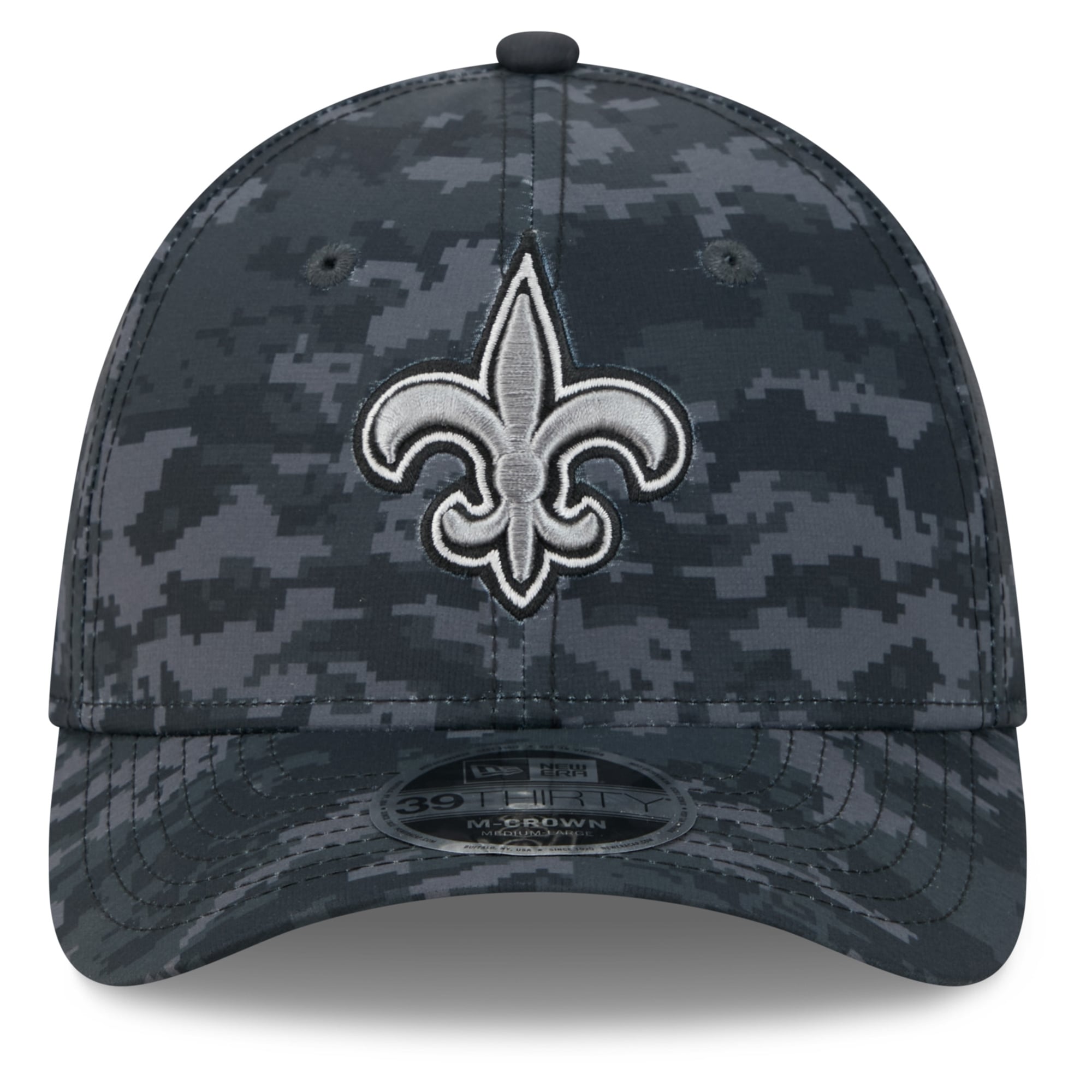 Casquette extensible New Era noire pour homme, modèle 39THIRTY M-Crown, édition spéciale Orleans Saints 2026 Salute To Service