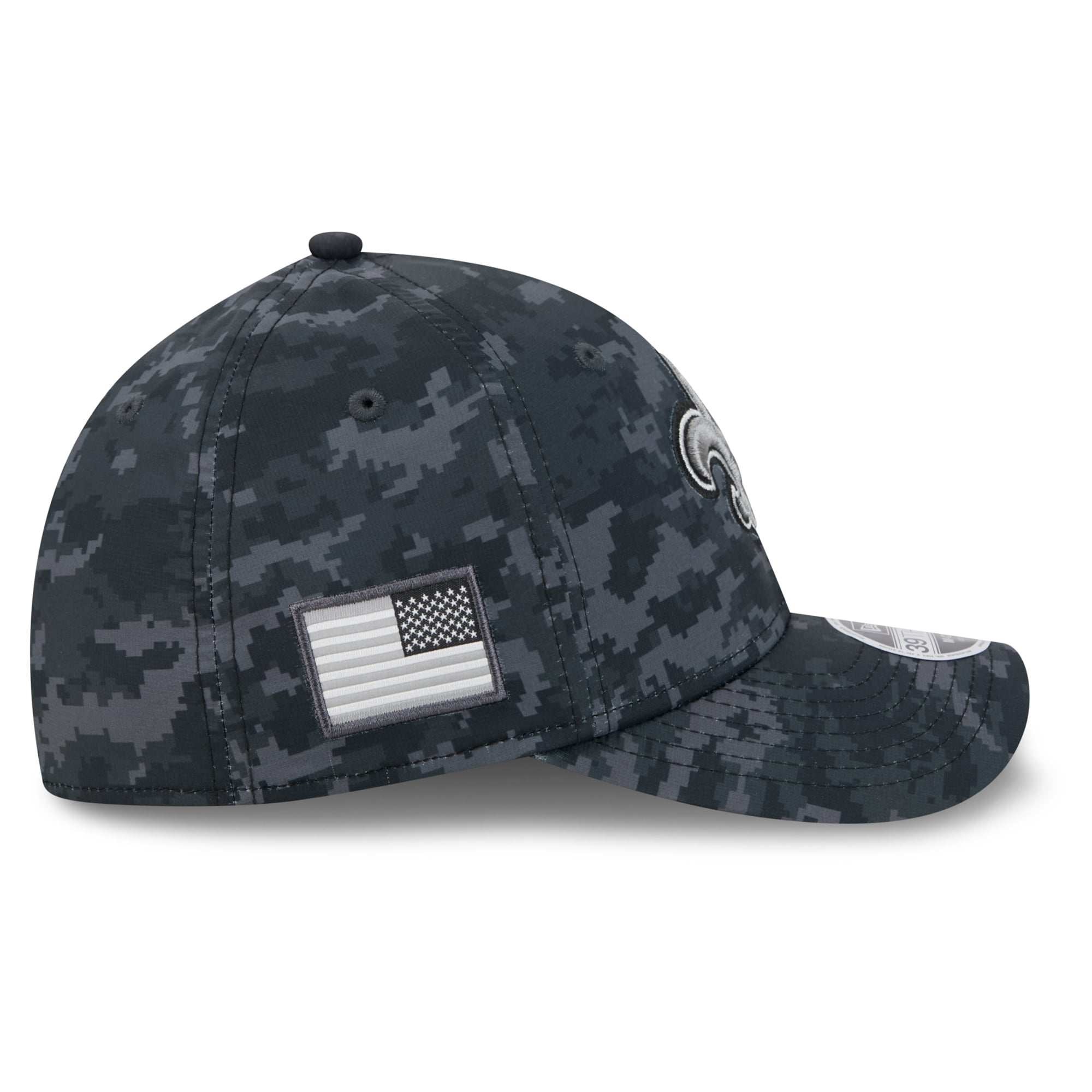 Casquette extensible New Era noire pour homme, modèle 39THIRTY M-Crown, édition spéciale Orleans Saints 2026 Salute To Service
