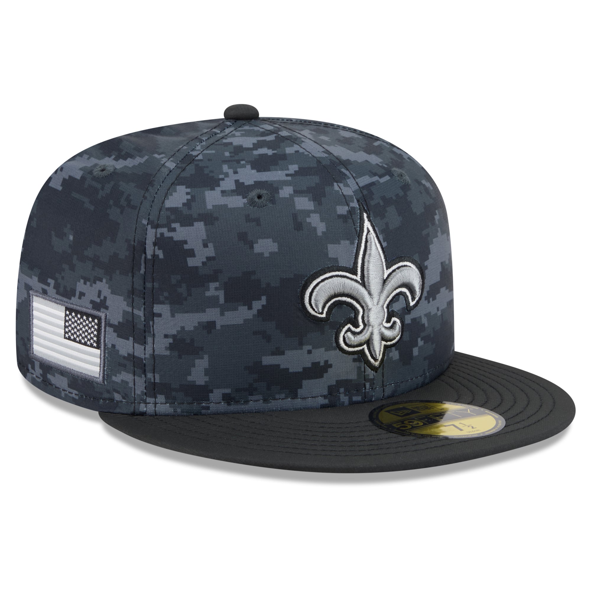 Casquette ajustée New Era noire pour homme, modèle 59FIFTY, édition spéciale Orleans Saints 2026 « Salute To Service ».