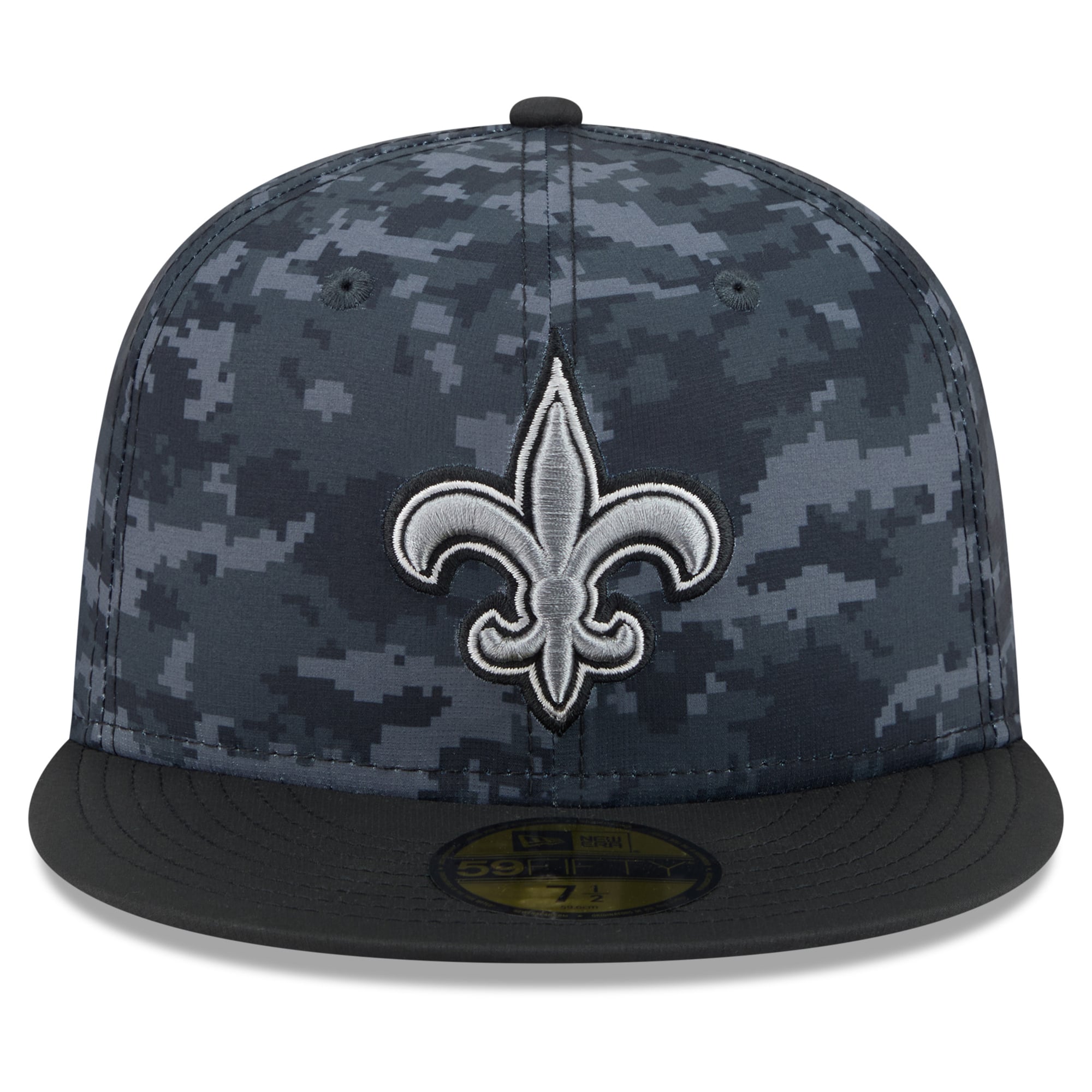 Casquette ajustée New Era noire pour homme, modèle 59FIFTY, édition spéciale Orleans Saints 2026 « Salute To Service ».