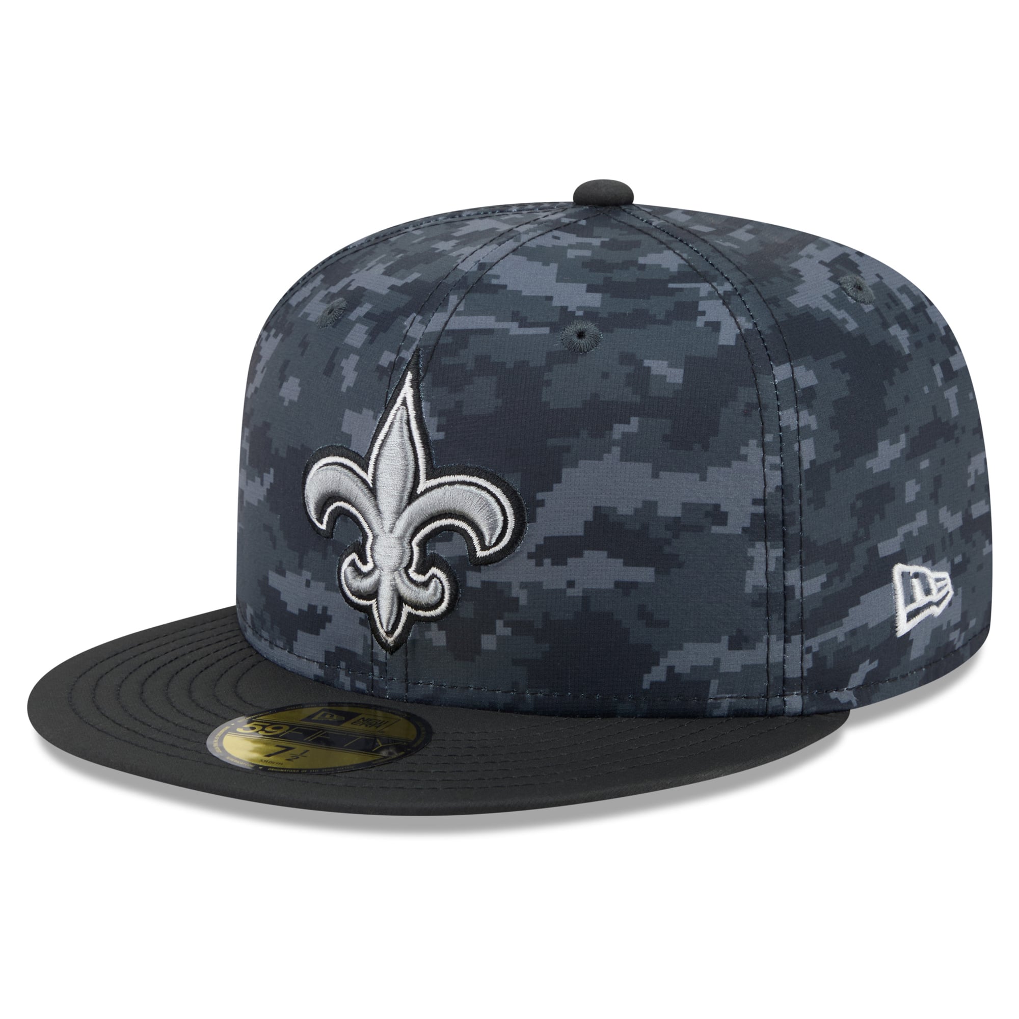 Casquette ajustée New Era noire pour homme, modèle 59FIFTY, édition spéciale Orleans Saints 2026 « Salute To Service ».