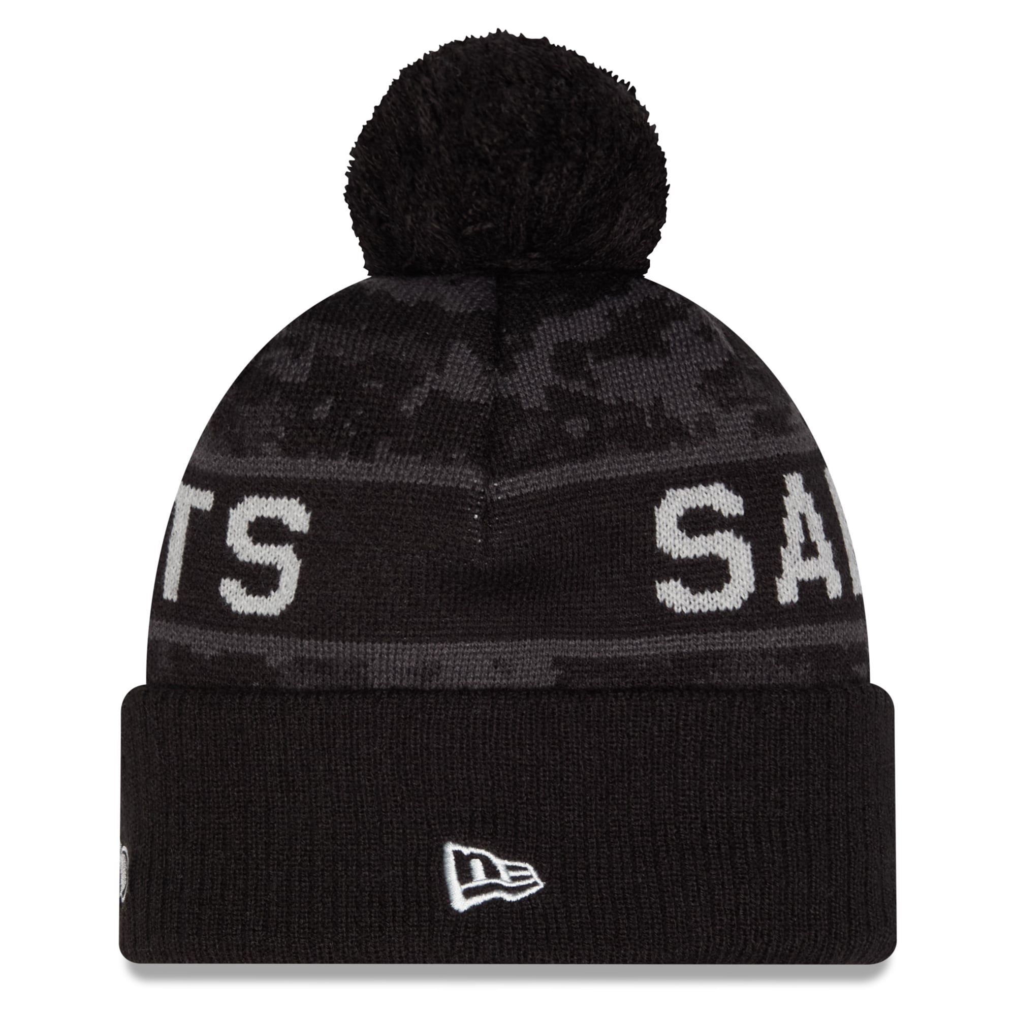 Bonnet à revers New Era noir pour homme, modèle New Orleans Saints 2026 Salute To Service, avec pompon.