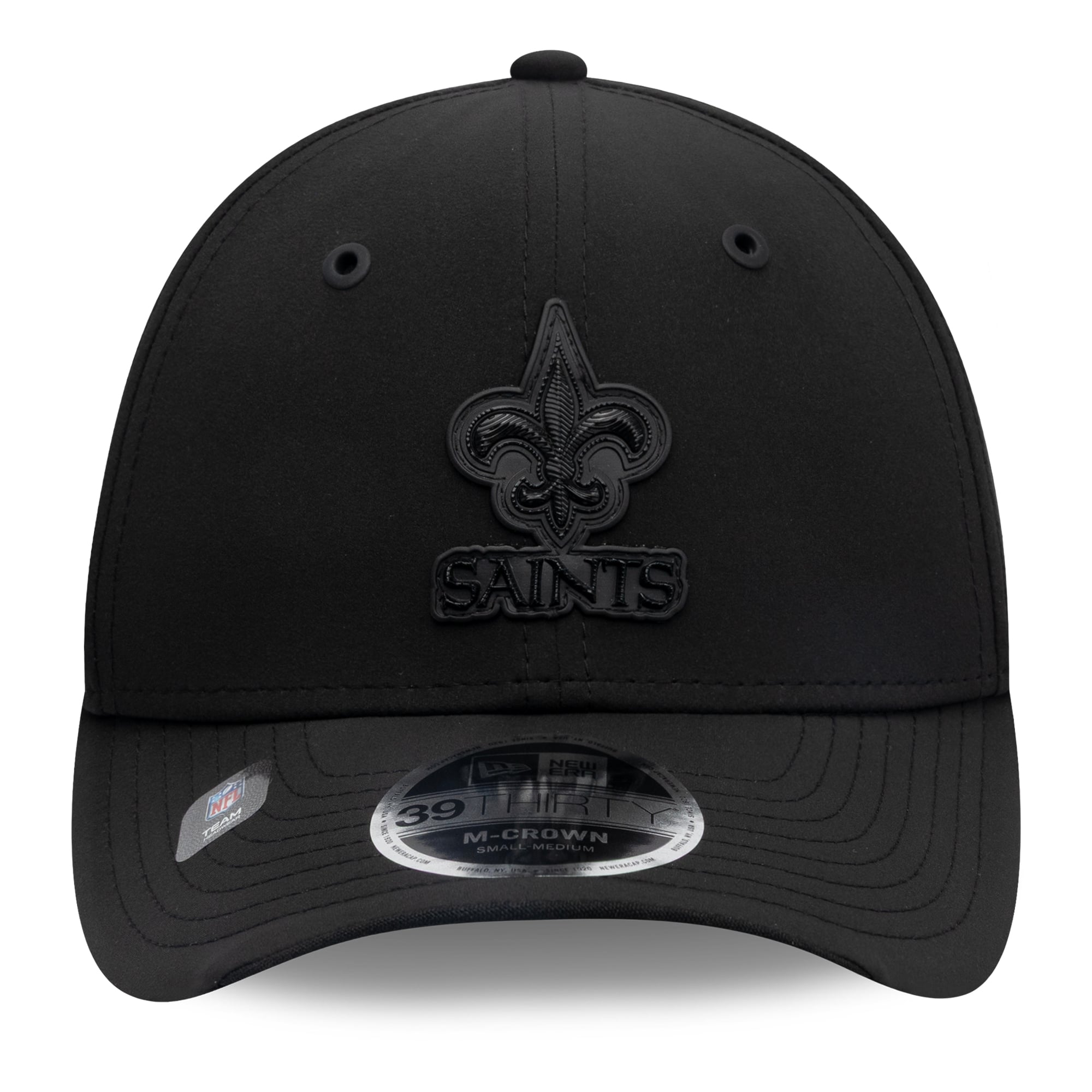 Casquette extensible New Era noire pour homme, Orleans Saints 2026 Sideline 39THIRTY M-Crown