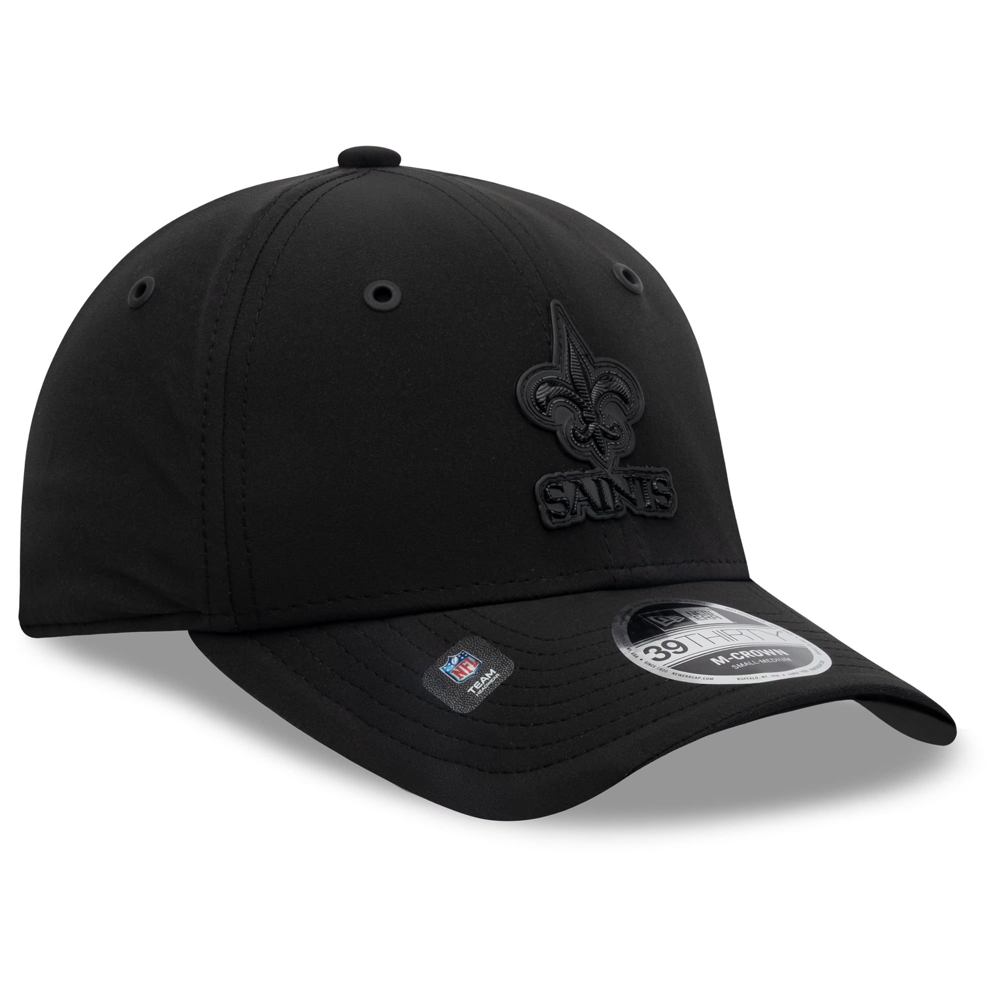 Casquette extensible New Era noire pour homme, Orleans Saints 2026 Sideline 39THIRTY M-Crown