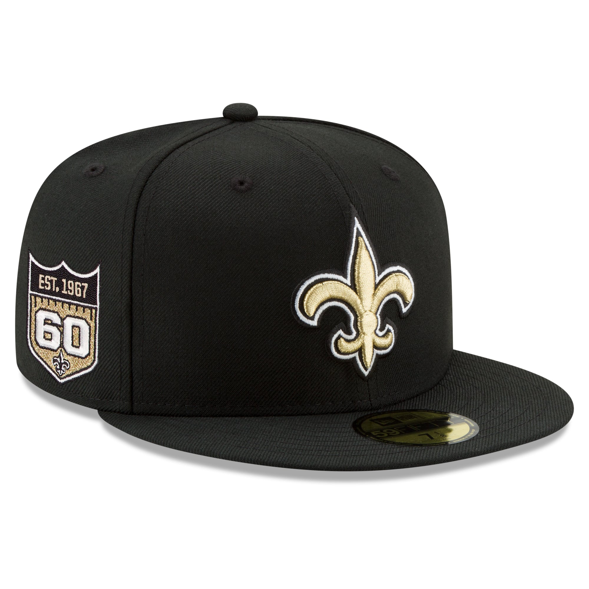 Casquette ajustée New Era noire pour homme, édition spéciale 60e anniversaire des Saints de La Nouvelle-Orléans (modèle 59FIFTY).
