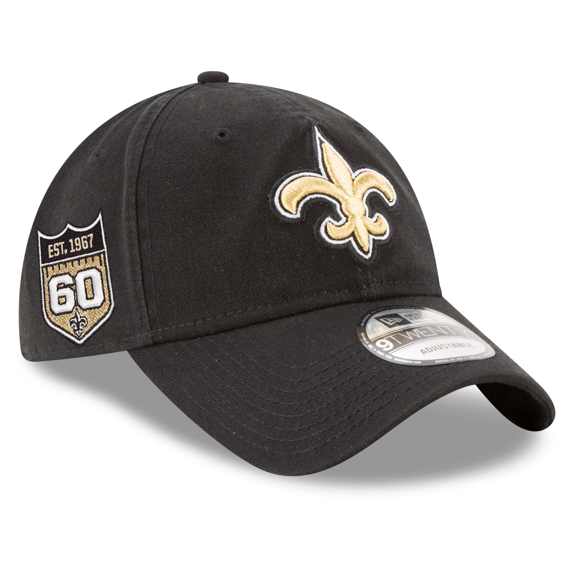 Casquette ajustable New Era noire pour homme, édition spéciale 60e anniversaire des Saints de La Nouvelle-Orléans (réf. 9TWENTY).