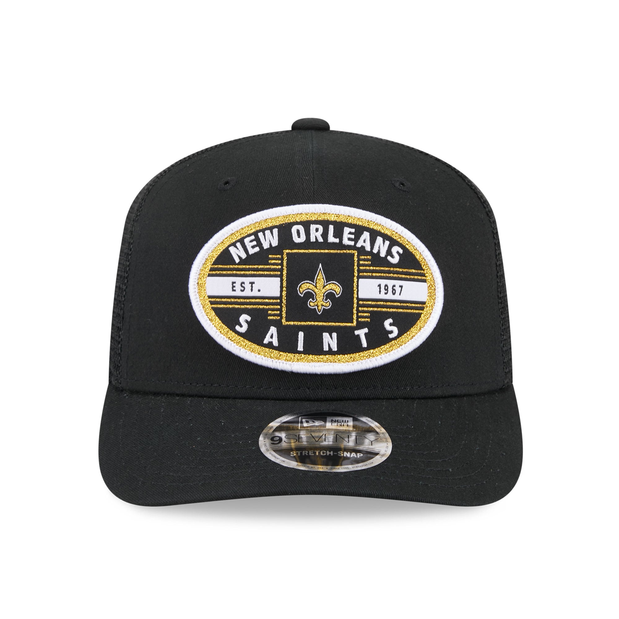 Casquette ajustable New Era noire pour homme, modèle New Orleans Saints 9SEVENTY