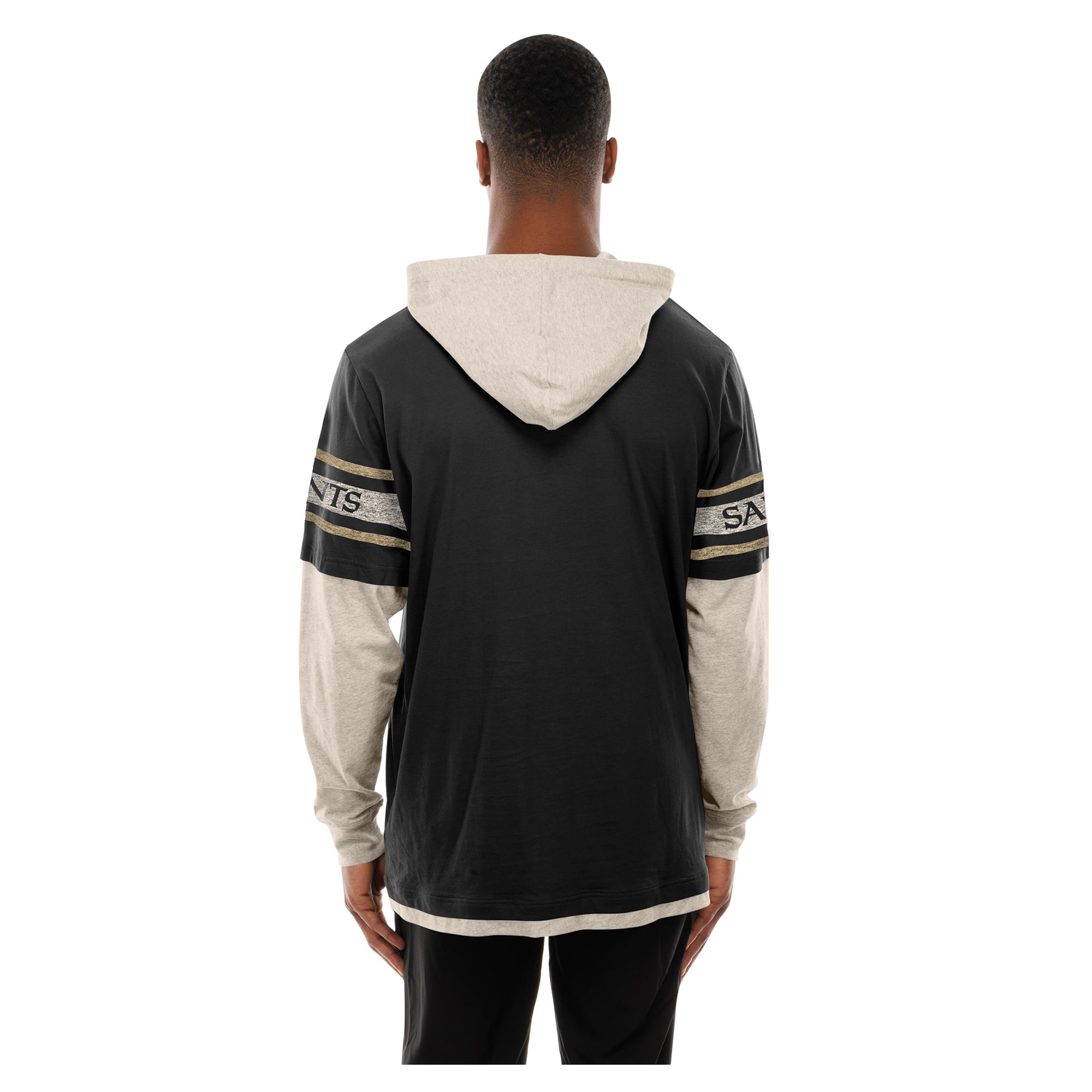 Men's New Era Black Orleans Saints Twofer Layered Long Sleeve Hooded T-Shirt