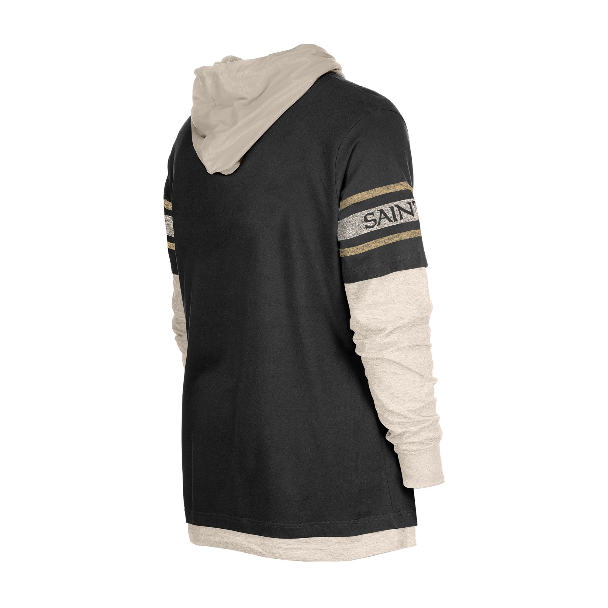 Men's New Era Black Orleans Saints Twofer Layered Long Sleeve Hooded T-Shirt