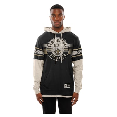  New Orleans Saints New Era Twofer Layered Long Sleeve Hooded T-Shirt - Black