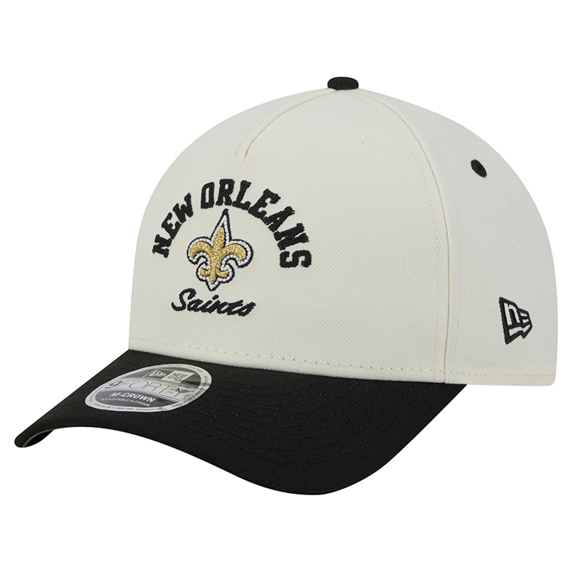 Casquette ajustable New Era crème/noire New Orleans Saints Arch 9FORTY A-Frame M-Crown pour homme