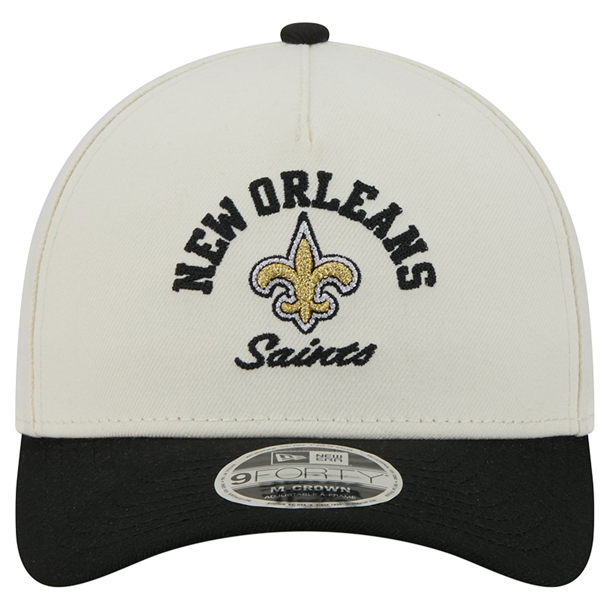 Casquette ajustable New Era crème/noire New Orleans Saints Arch 9FORTY A-Frame M-Crown pour homme