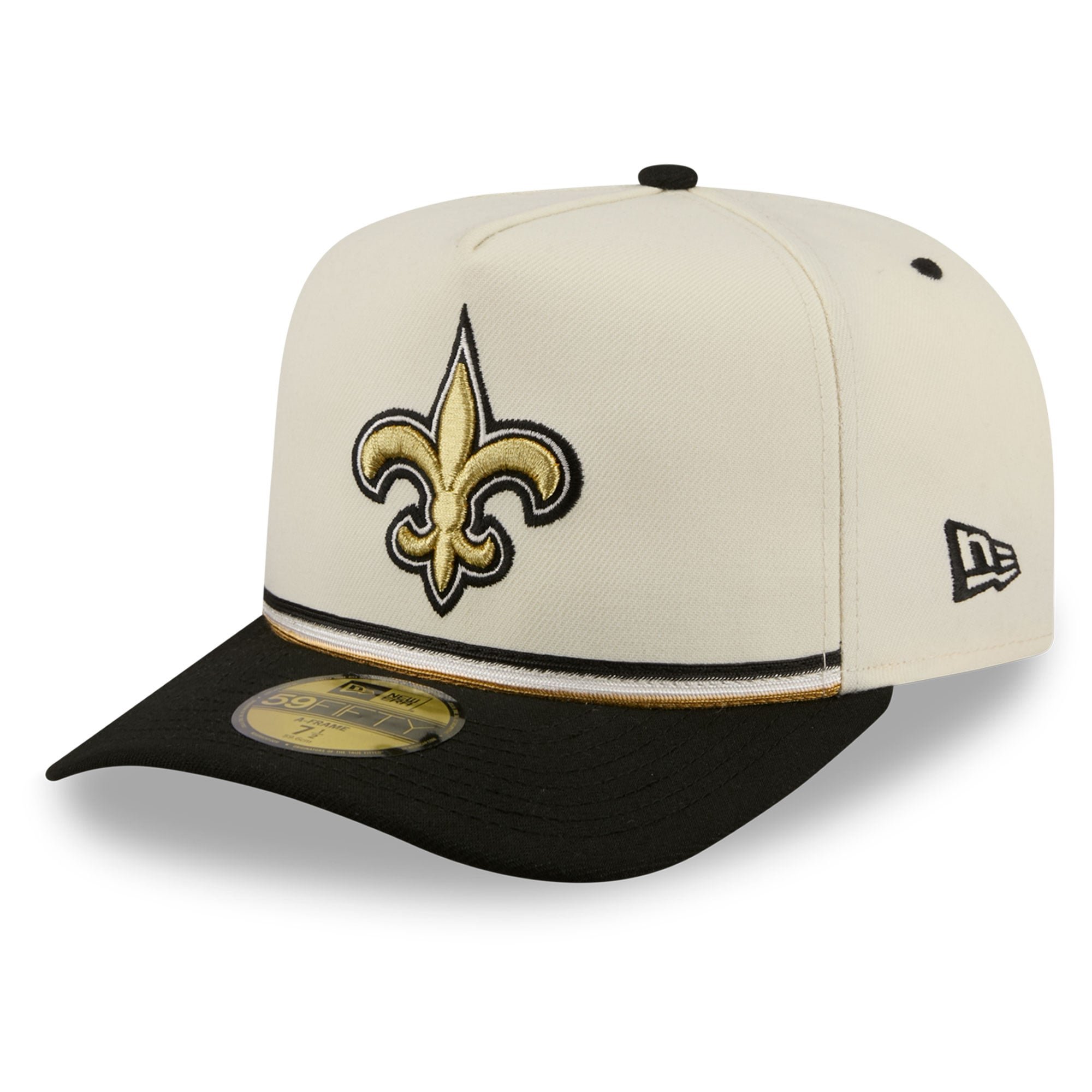 Casquette ajustée New Era 59FIFTY pour homme, crème/noir, Orleans Saints, style vintage.
