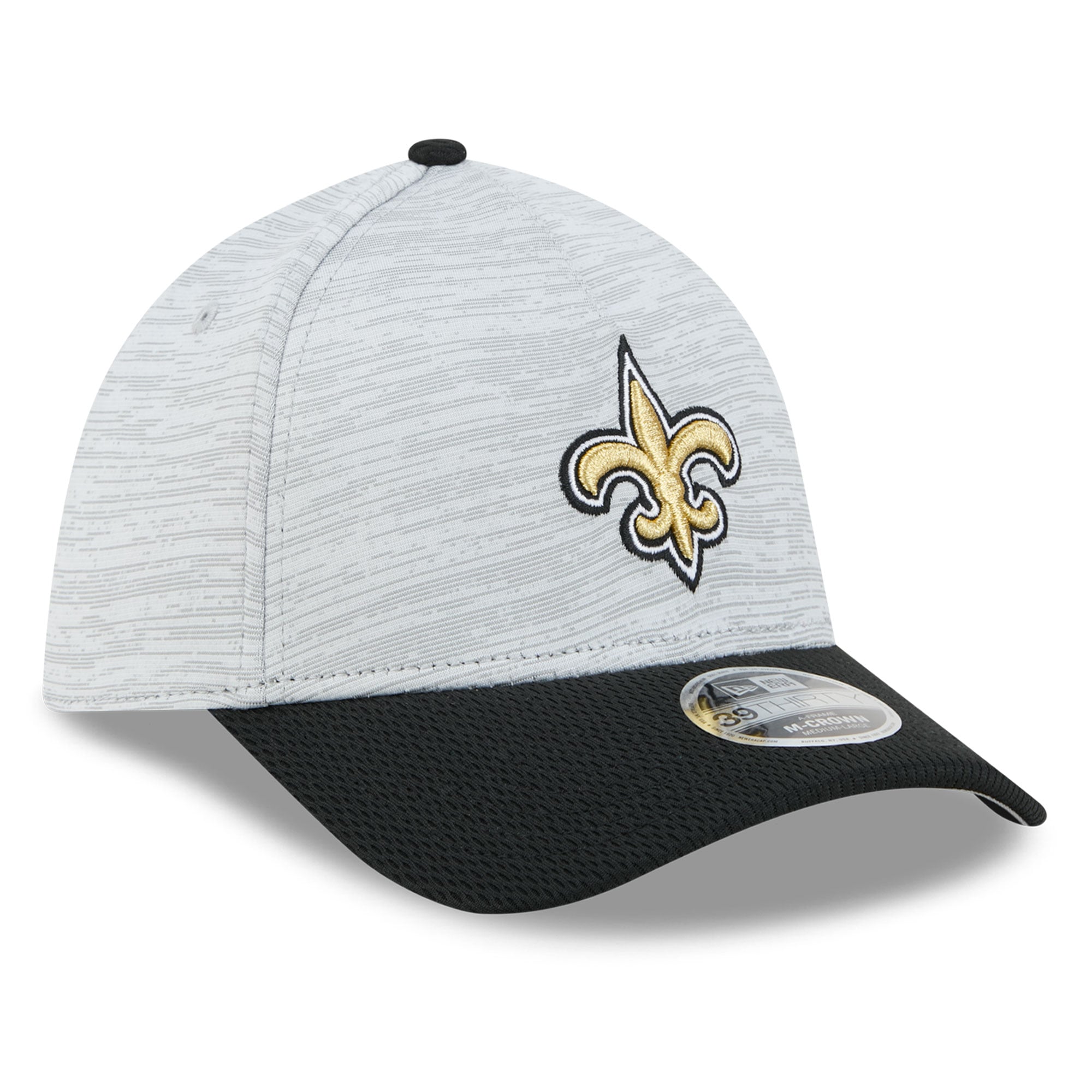 Casquette New Era Flex grise/noire pour homme, modèle Orleans Saints Tech M-Crown A-Frame 39THIRTY