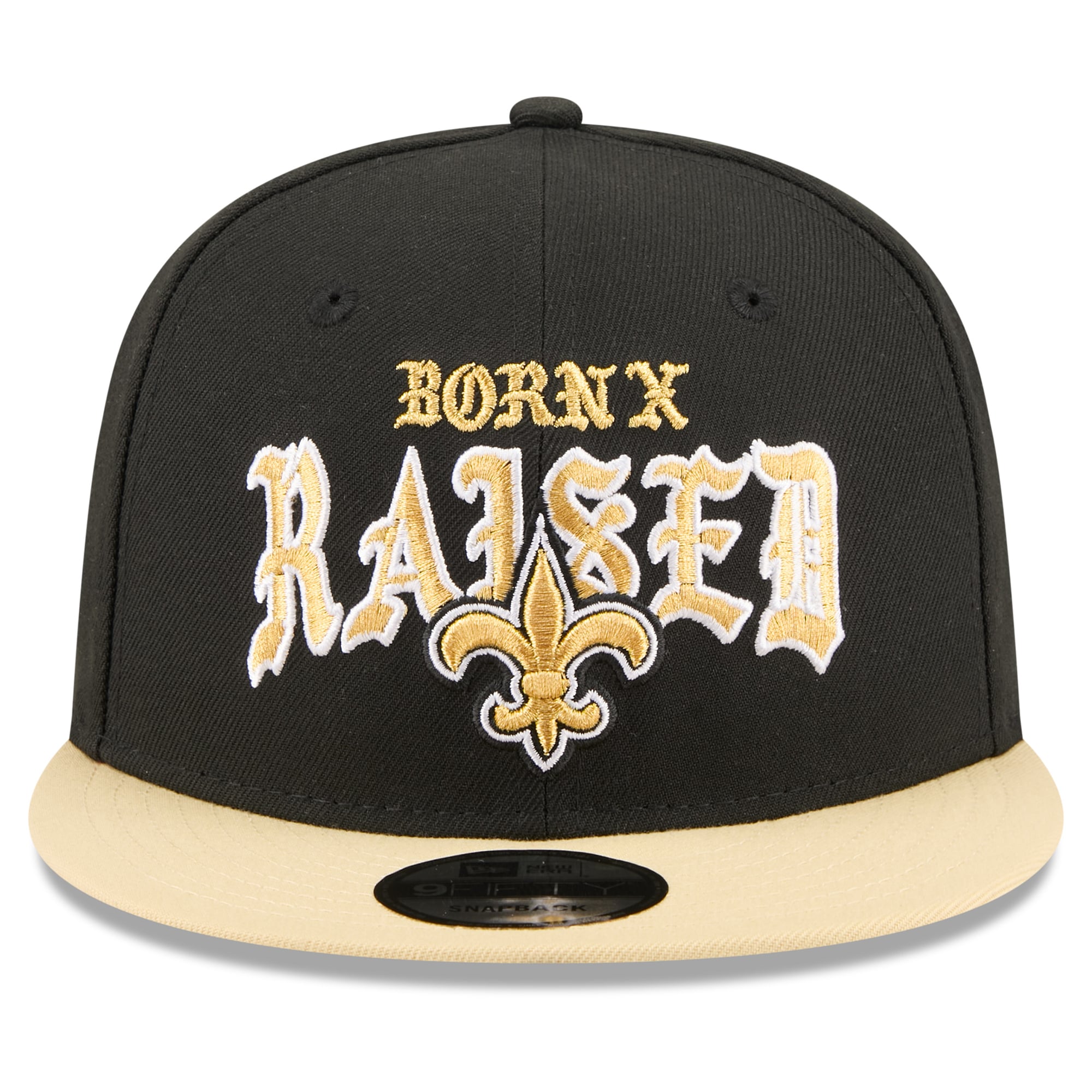 Casquette snapback New Era x Born x Raised noire et or des Saints de la Nouvelle-Orléans pour homme