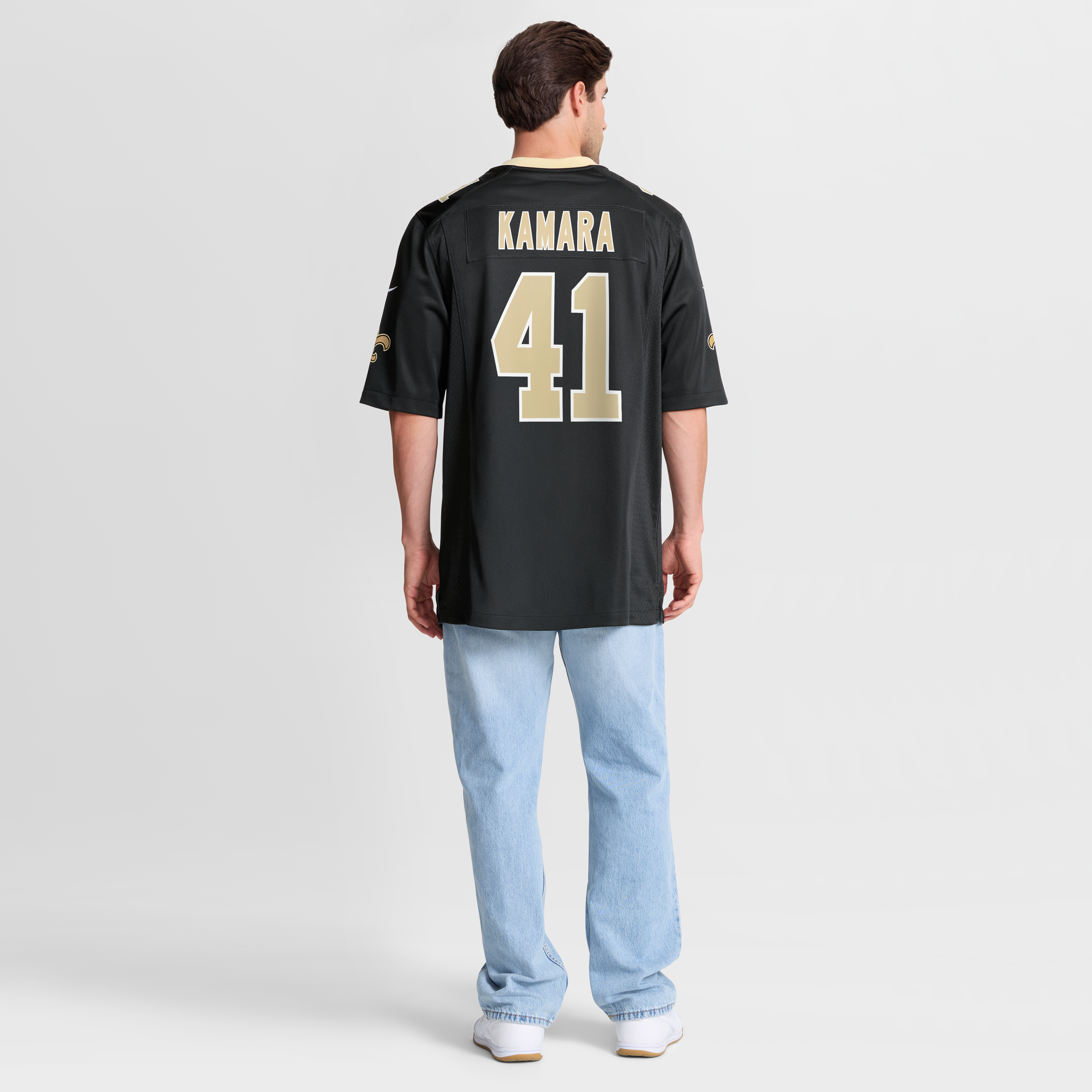 Maillot Nike Alvin Kamara noir pour homme, commémorant La 60e saison des Saints de Nouvelle-Orléans
