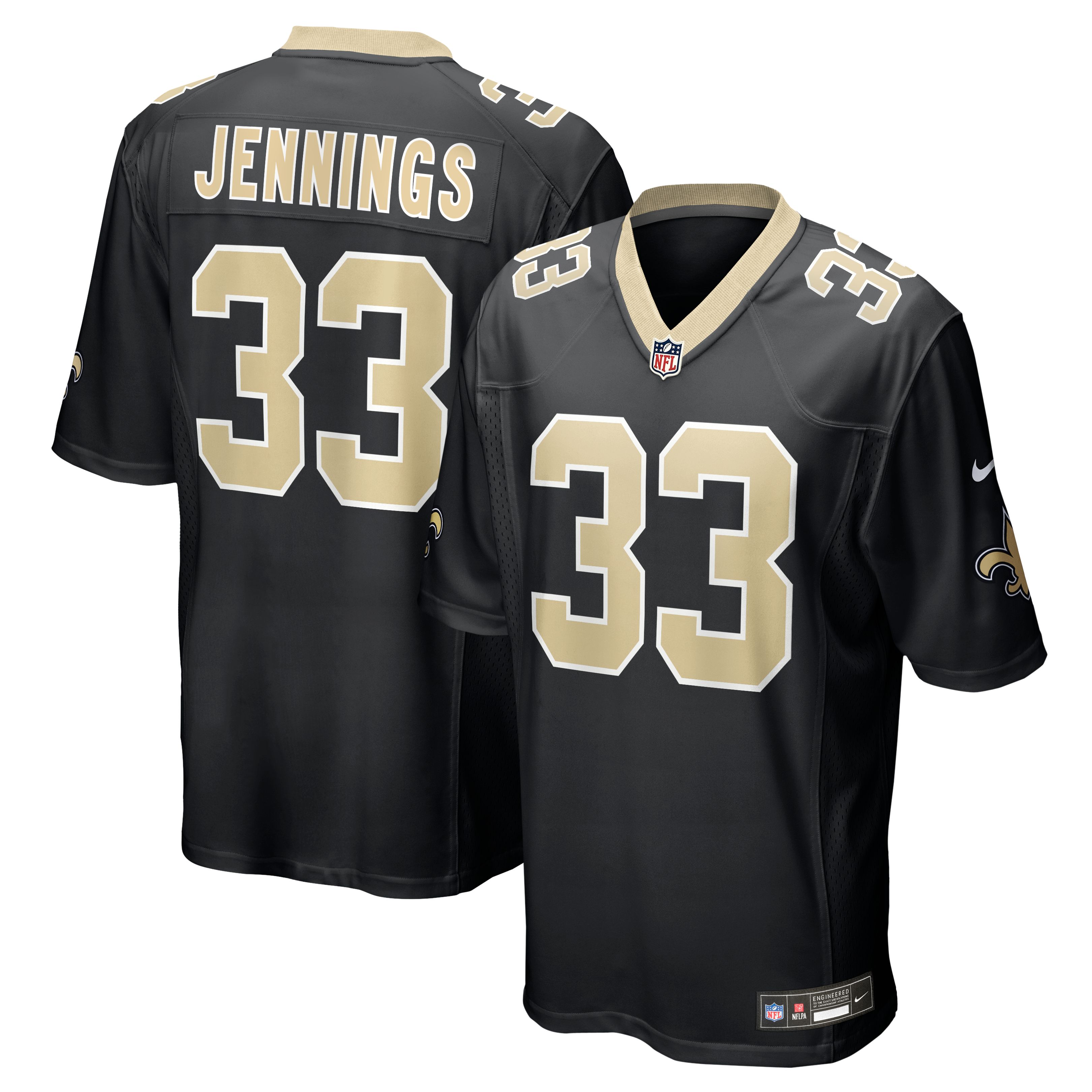 Maillot de match Nike Anfernee Jennings noir pour homme, équipe des Saints la Nouvelle-Orléans