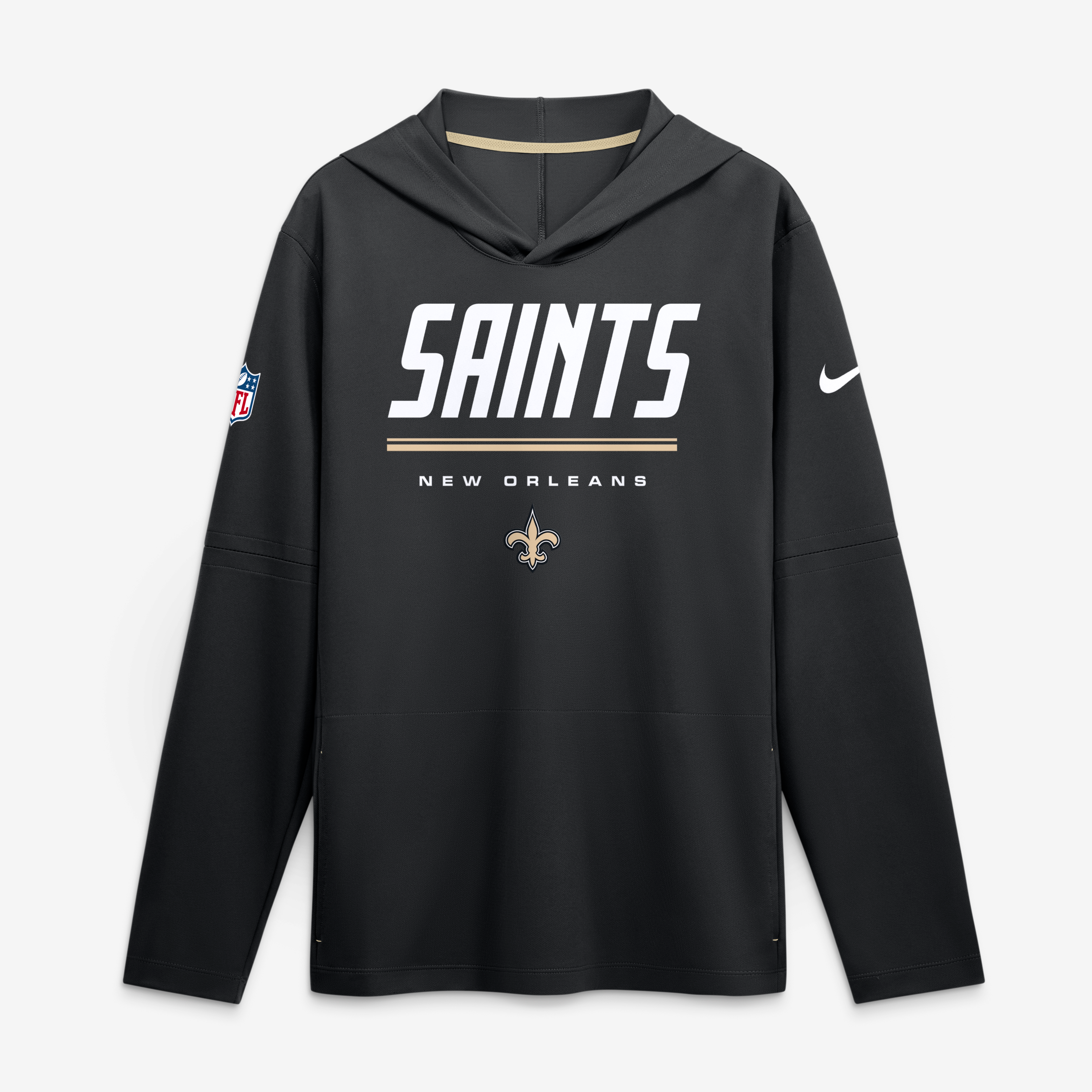 Men's Nike Black New Orleans Saints Sideline Game On Lightweight Long Sleeve Hooded Dri-FIT Top