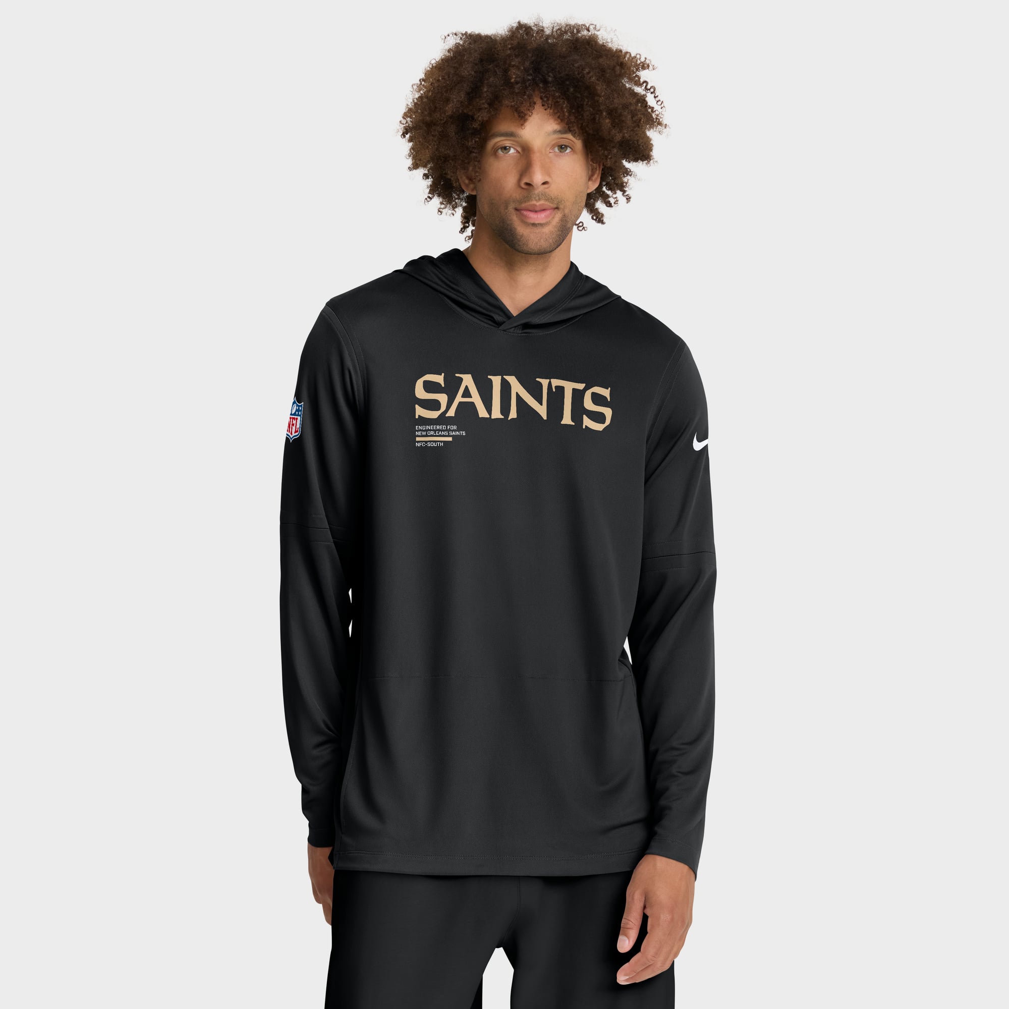 Men's Nike Black New Orleans Saints Sideline Pure Fury Dri-FIT Long Sleeve Hooded T-Shirt