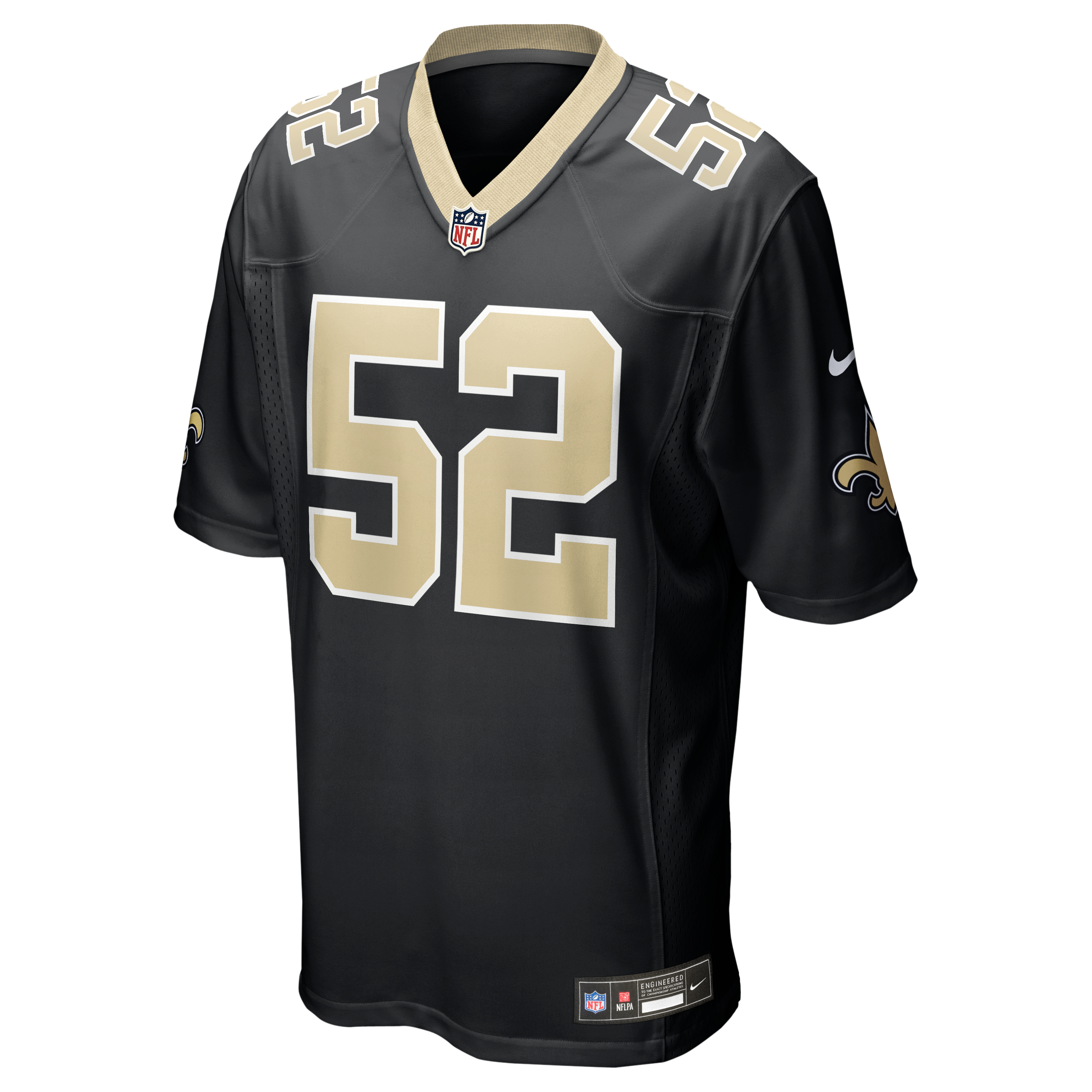 Maillot de match Nike Christen Miller noir pour homme, équipe des Saints la Nouvelle-Orléans
