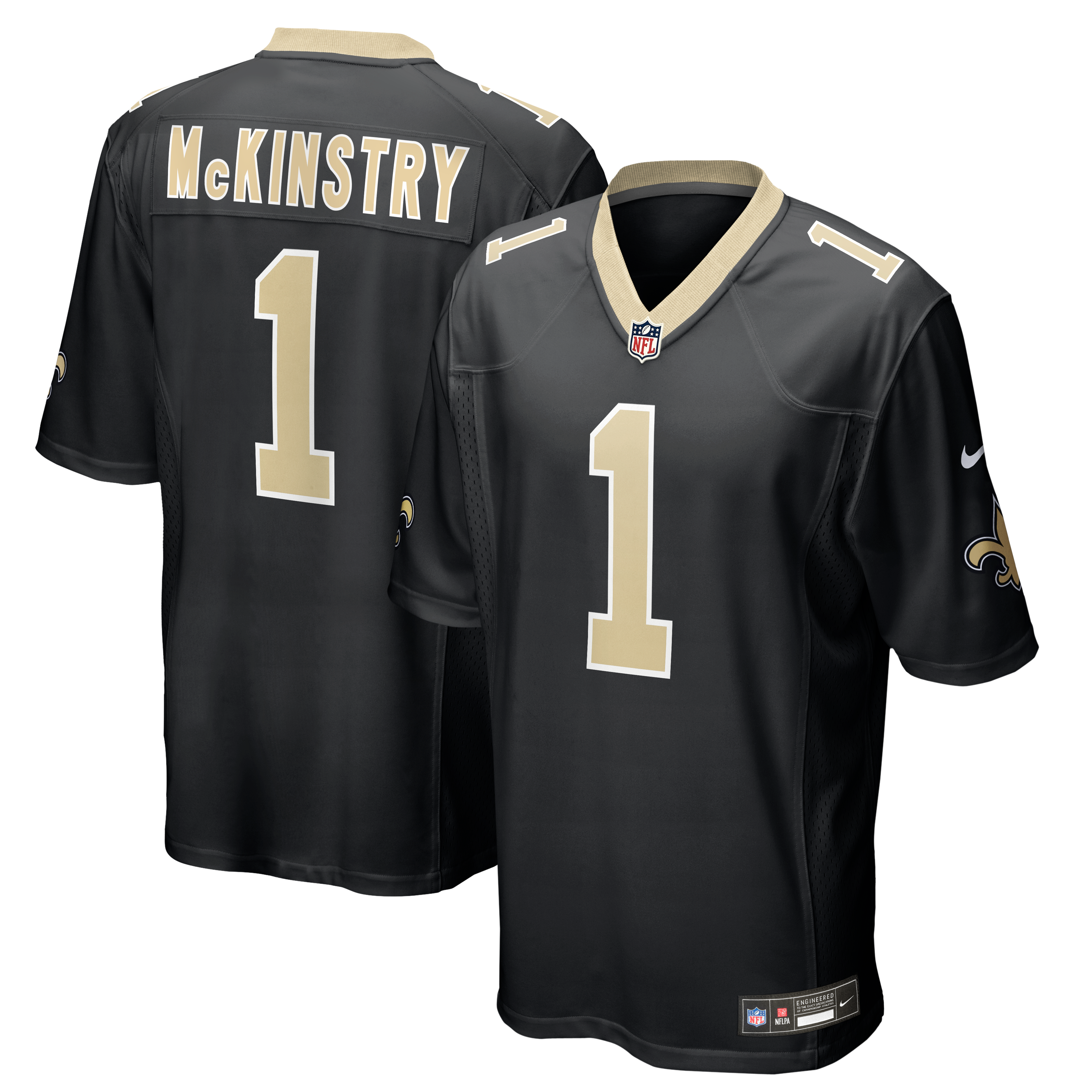 Maillot de match Nike Ga’Quincy McKinstry noir pour homme, équipe des Saints la Nouvelle-Orléans