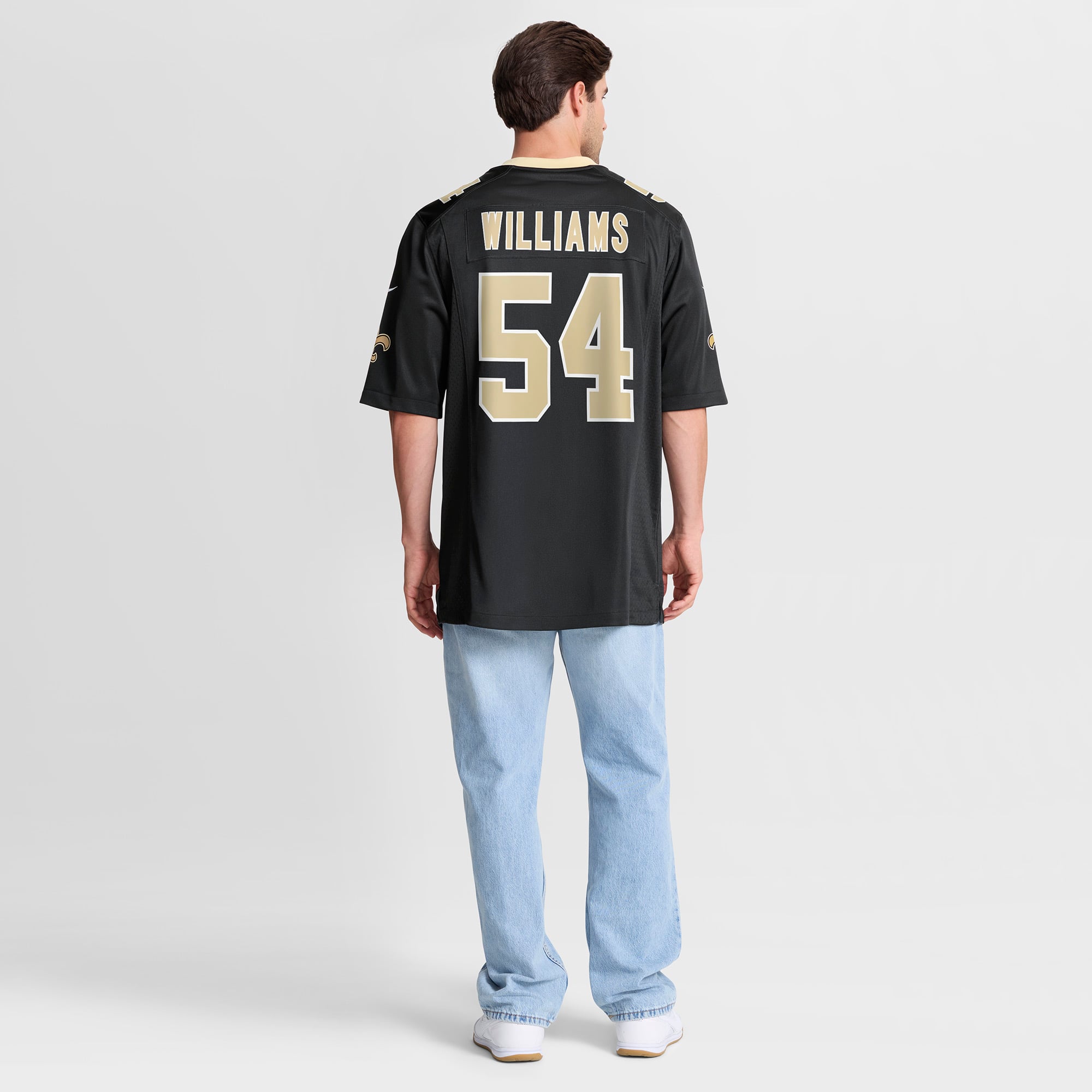 Maillot de match Nike Jonah Williams noir pour homme, équipe des Saints la Nouvelle-Orléans