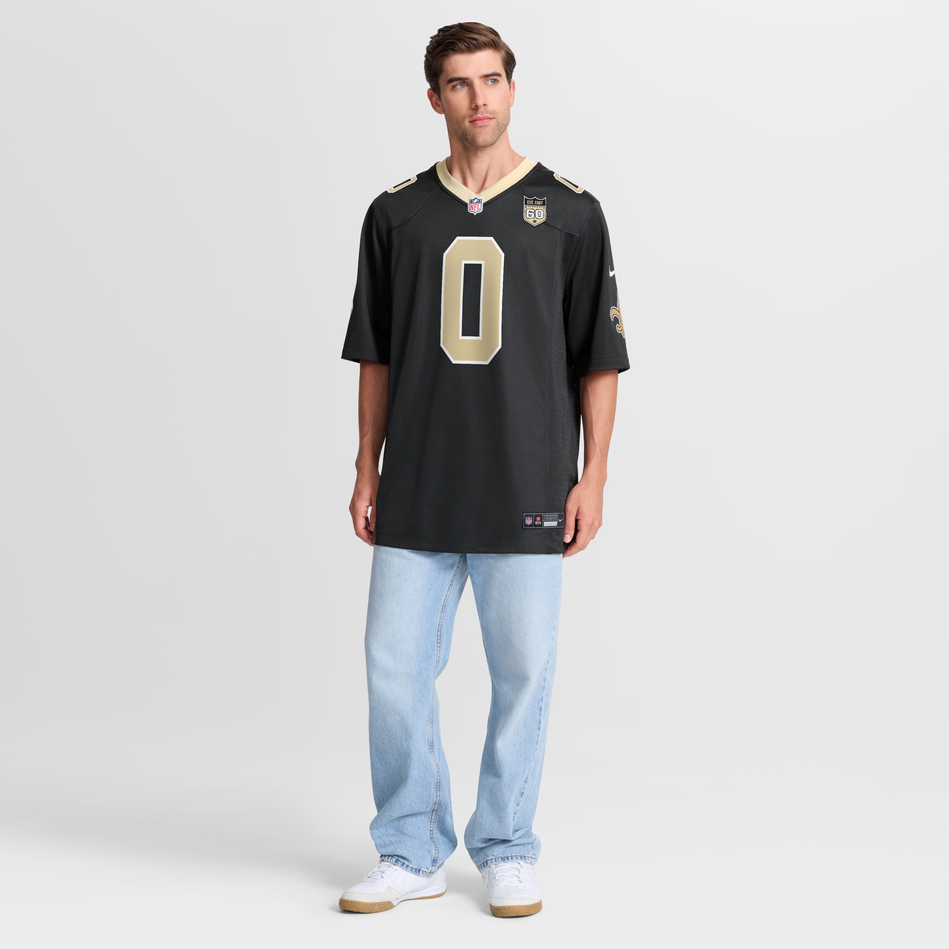 Maillot de match Nike Jordyn Tyson noir des Saints la Nouvelle-Orléans, 60e saison, avec patch.