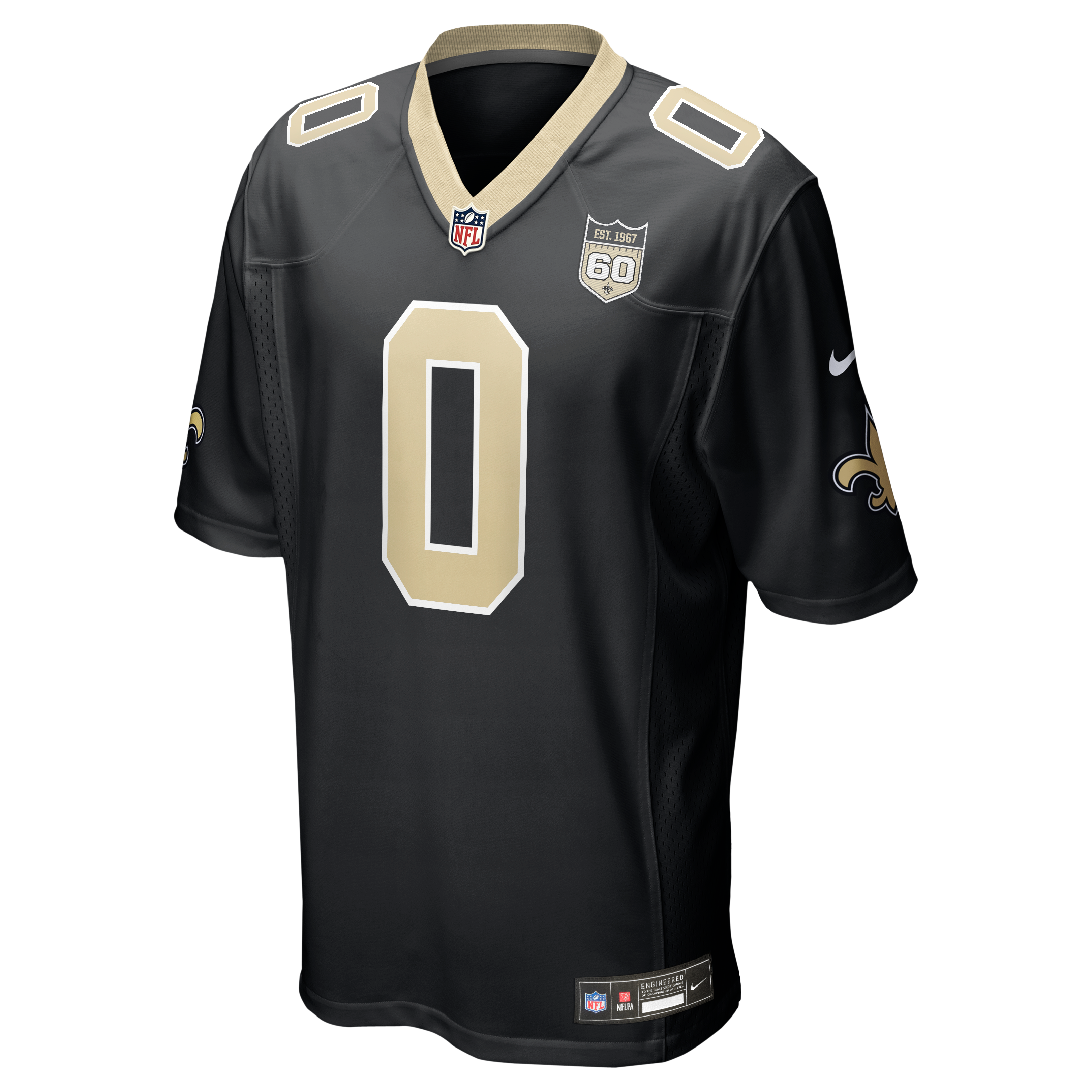 Maillot de match Nike Jordyn Tyson noir des Saints la Nouvelle-Orléans, 60e saison, avec patch.