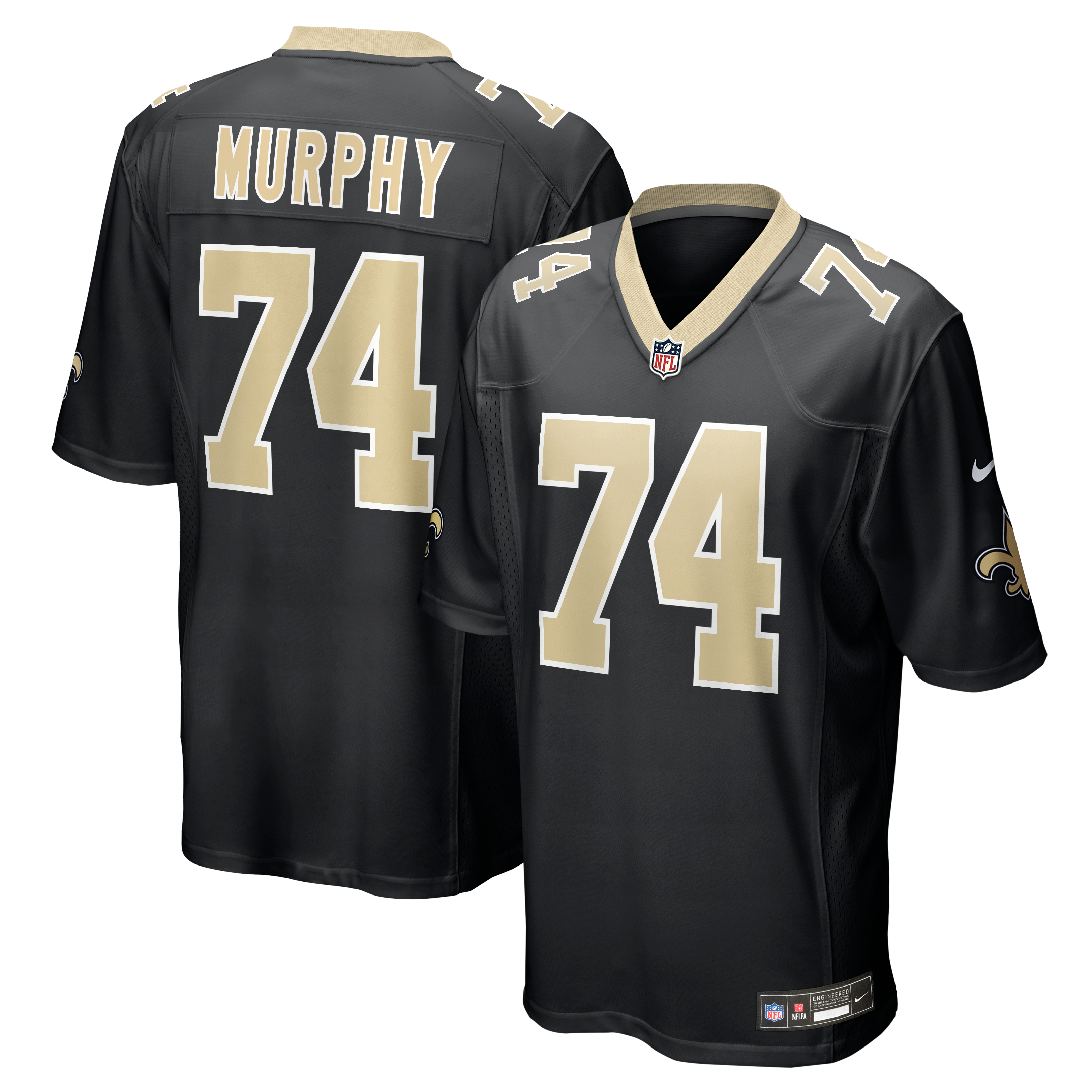 Maillot de match Nike Mason Murphy noir pour homme, équipe des Saints la Nouvelle-Orléans
