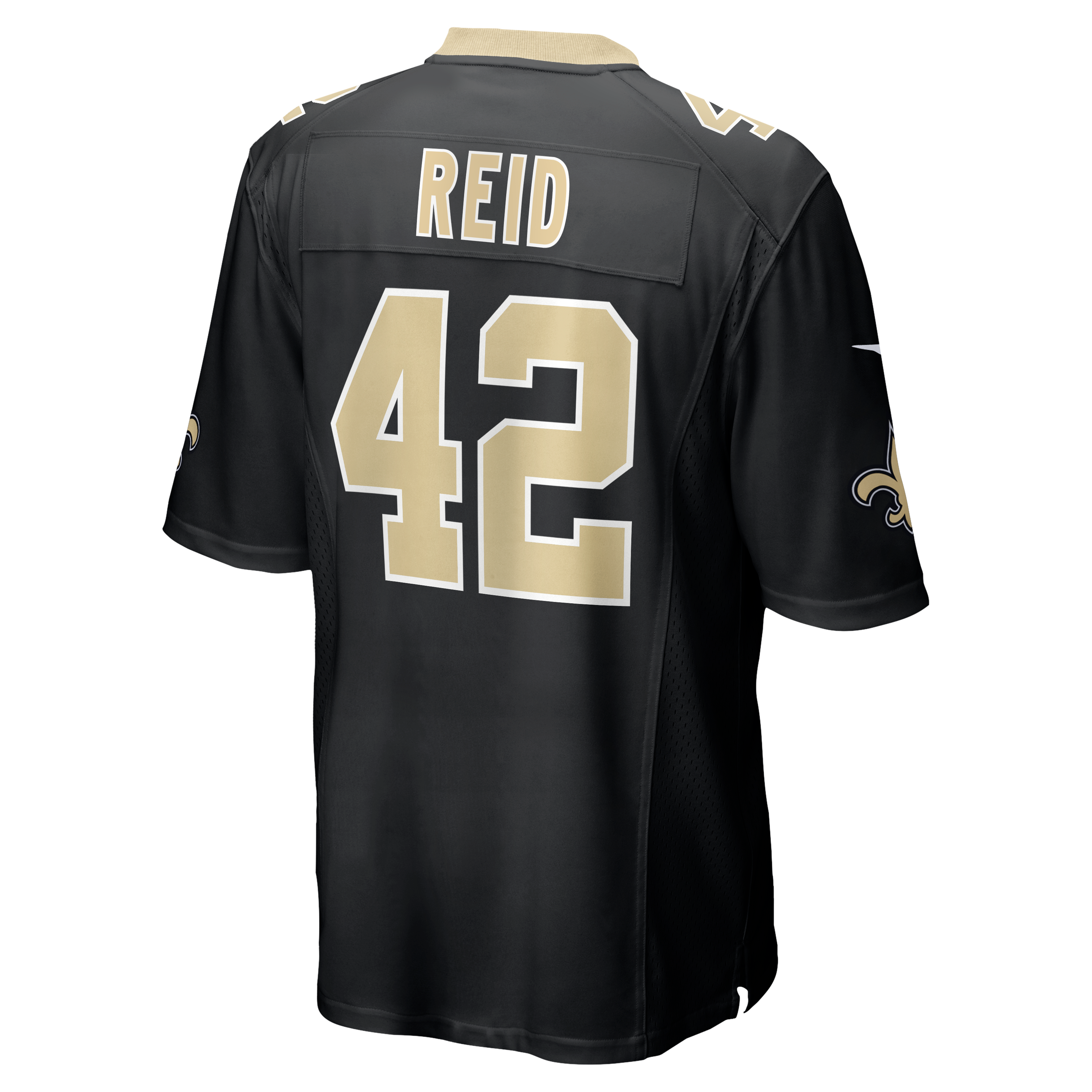 Maillot de match Nike Mike Reid noir pour homme, équipe des Saints la Nouvelle-Orléans