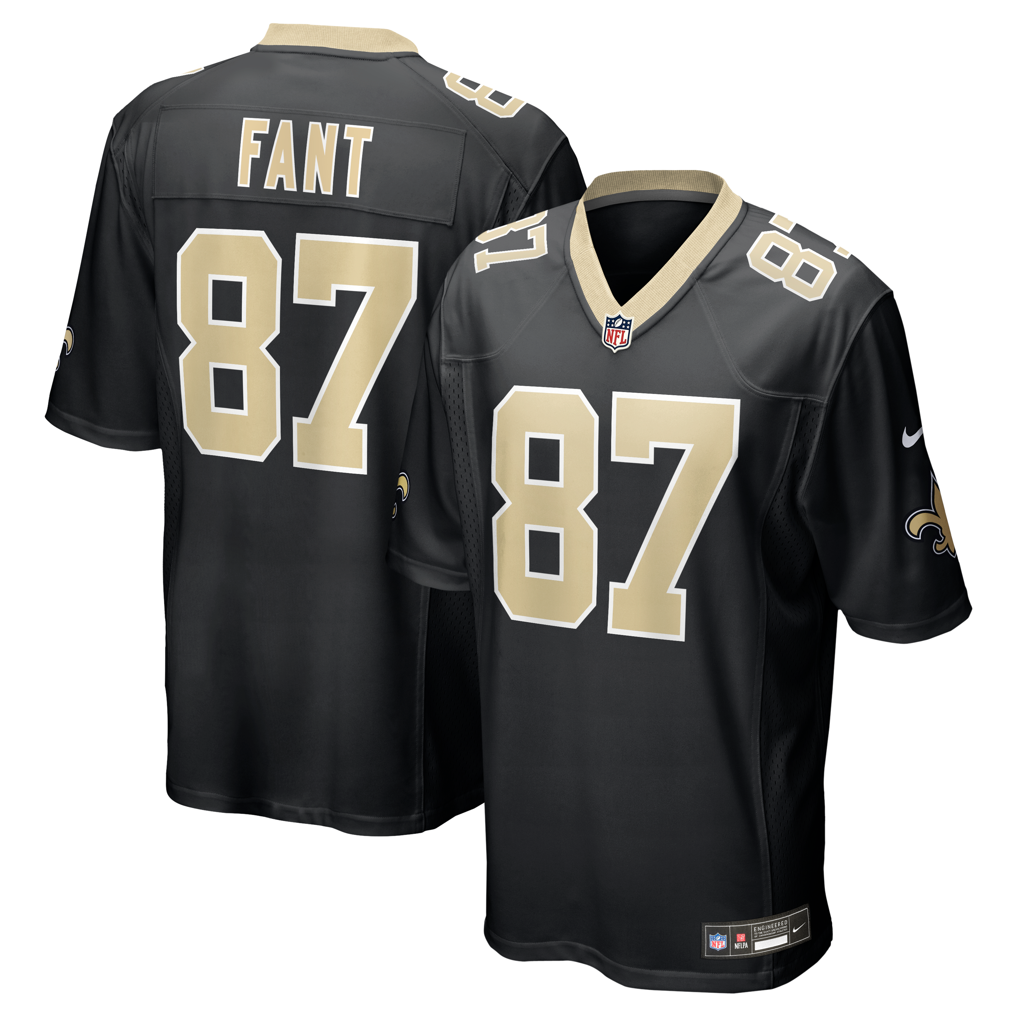 Maillot de match Nike Noah Fant noir pour homme, équipe des Saints la Nouvelle-Orléans