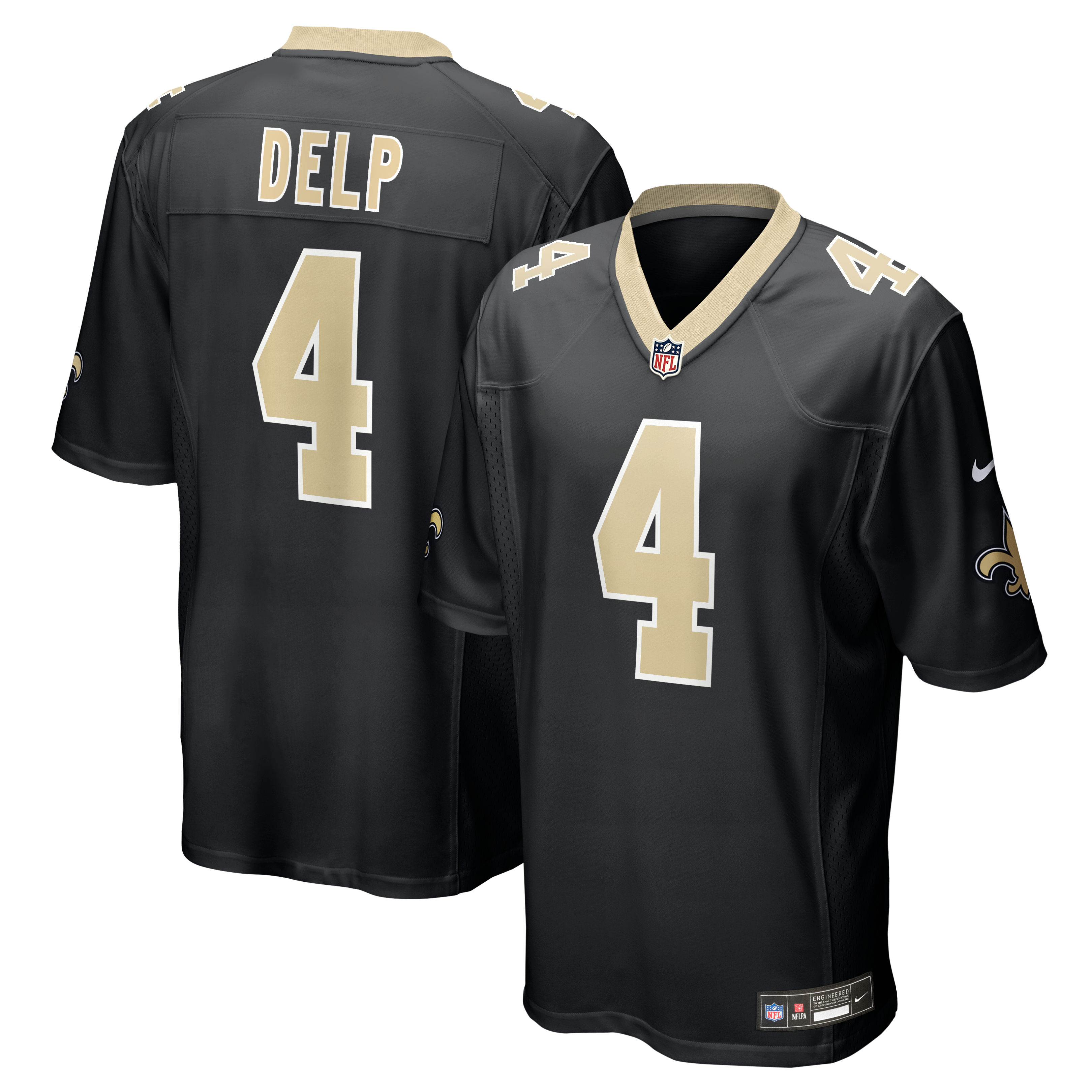 Maillot de match Nike Oscar Delp noir pour homme, équipe des Saints la Nouvelle-Orléans