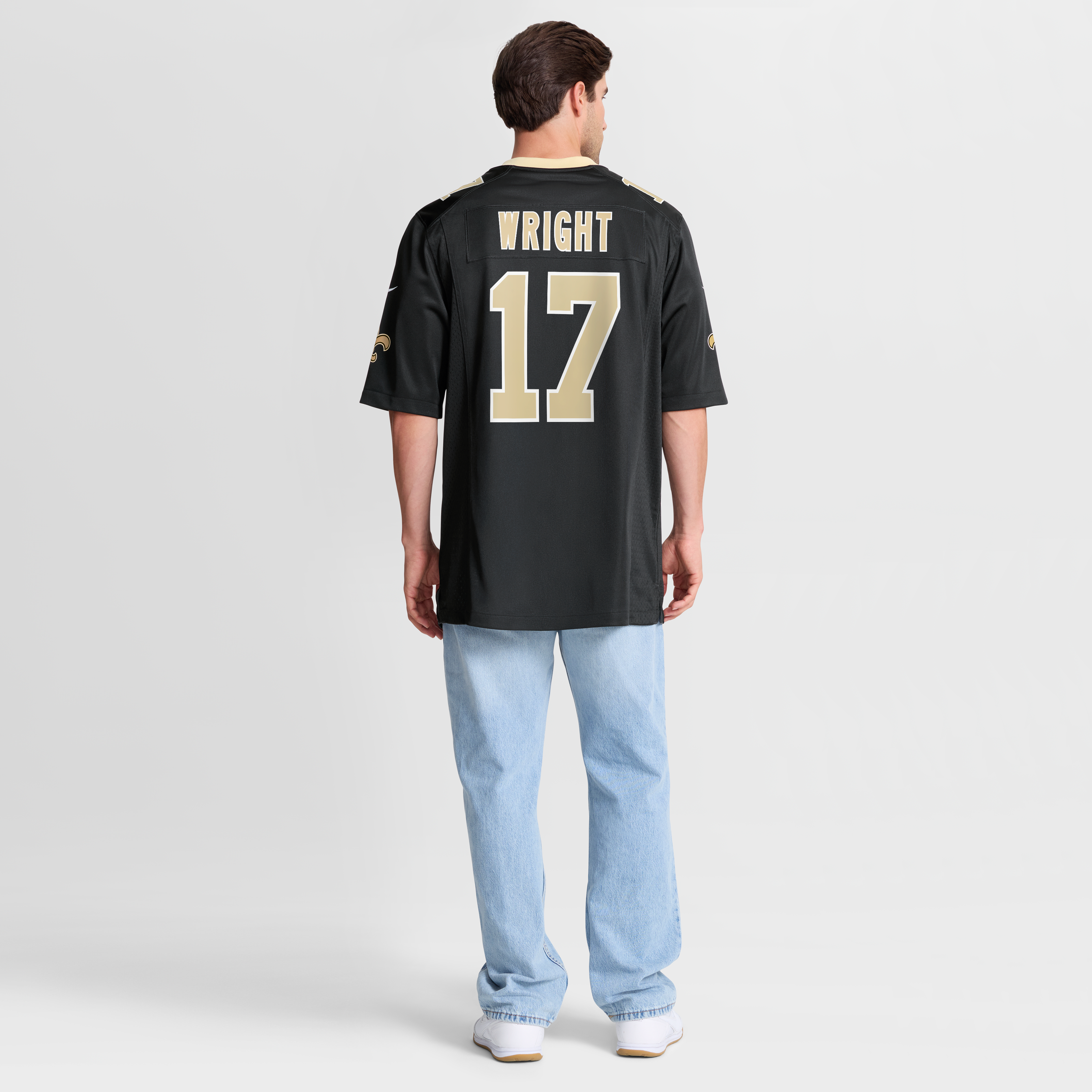 Maillot de match Nike Ryan Wright noir pour homme, équipe des Saints la Nouvelle-Orléans