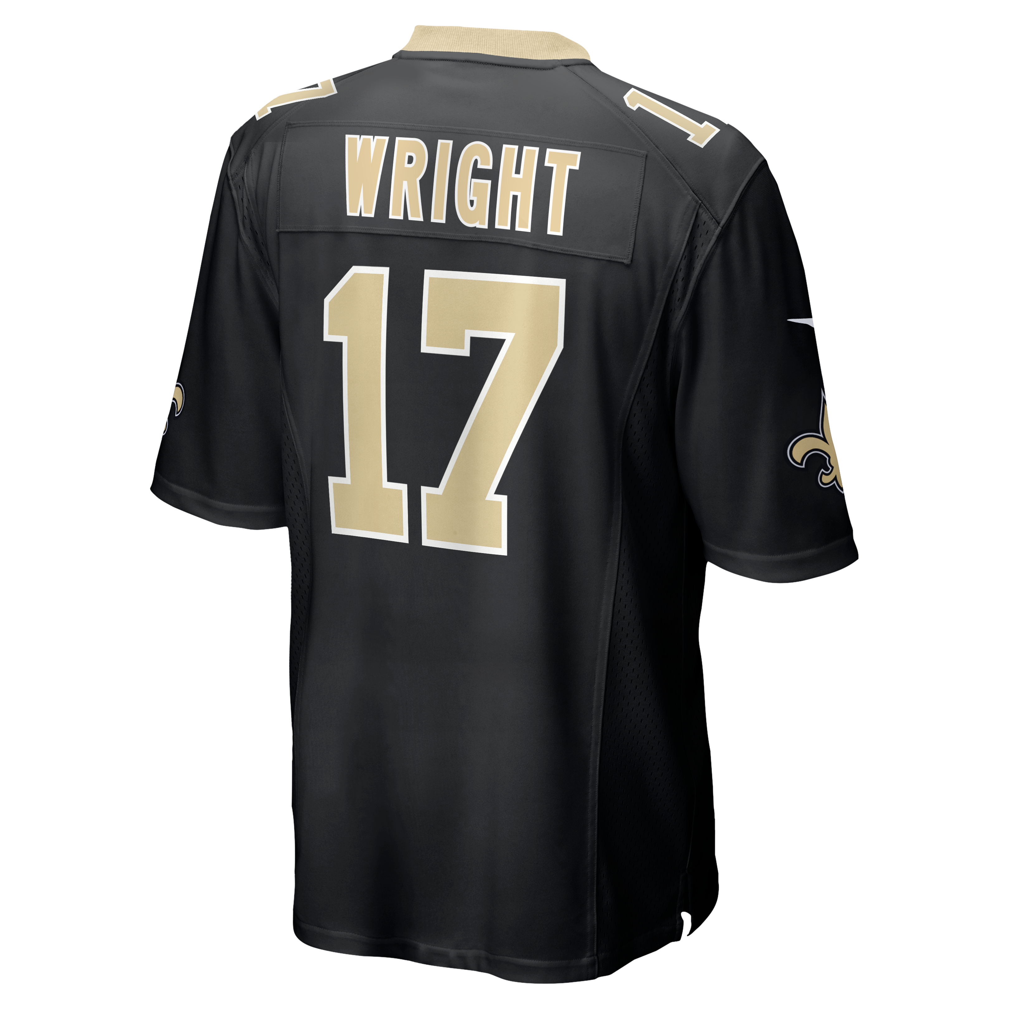 Maillot de match Nike Ryan Wright noir pour homme, équipe des Saints la Nouvelle-Orléans