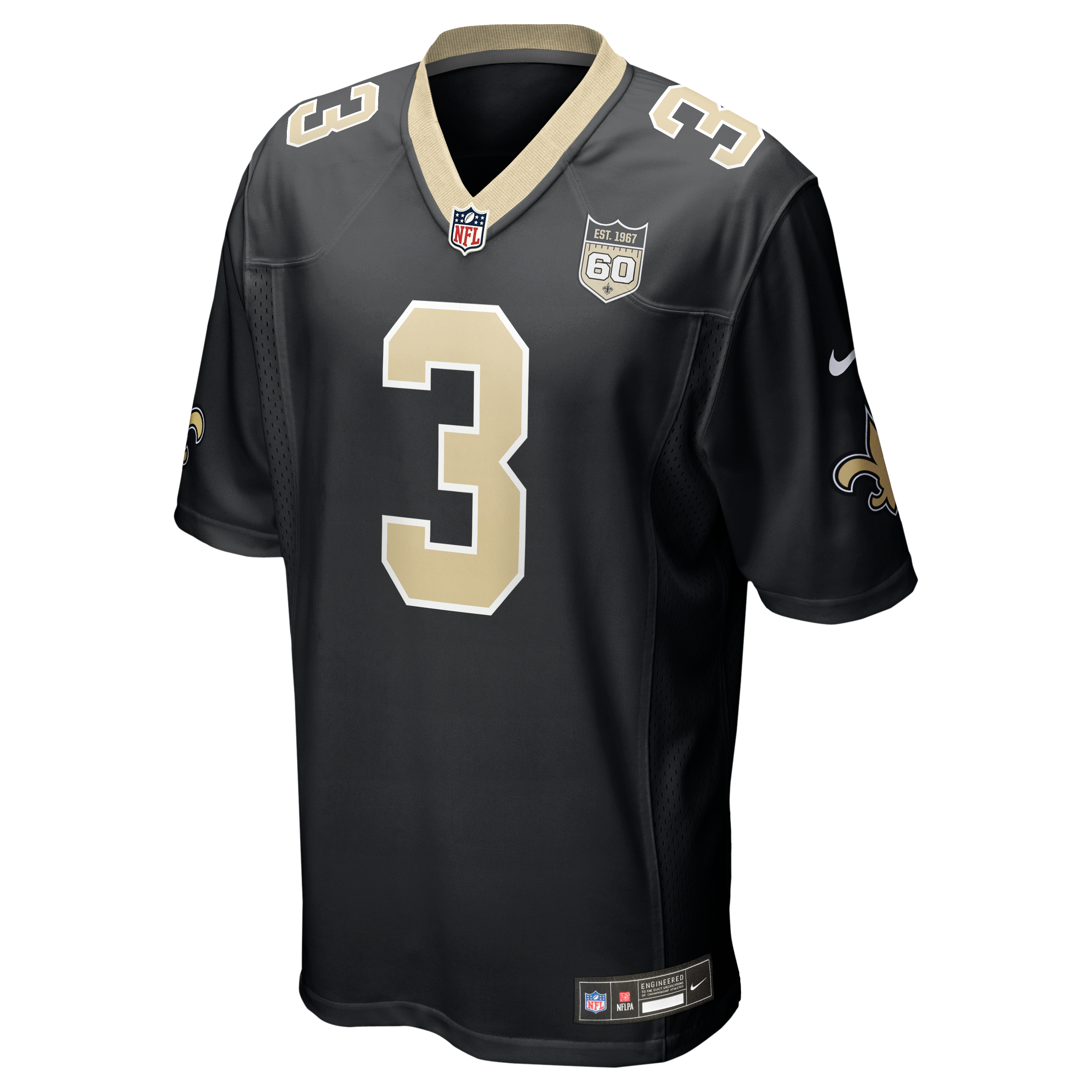 Maillot de match Nike Travis Etienne Jr noir des Saints la Nouvelle-Orléans, 60e saison.