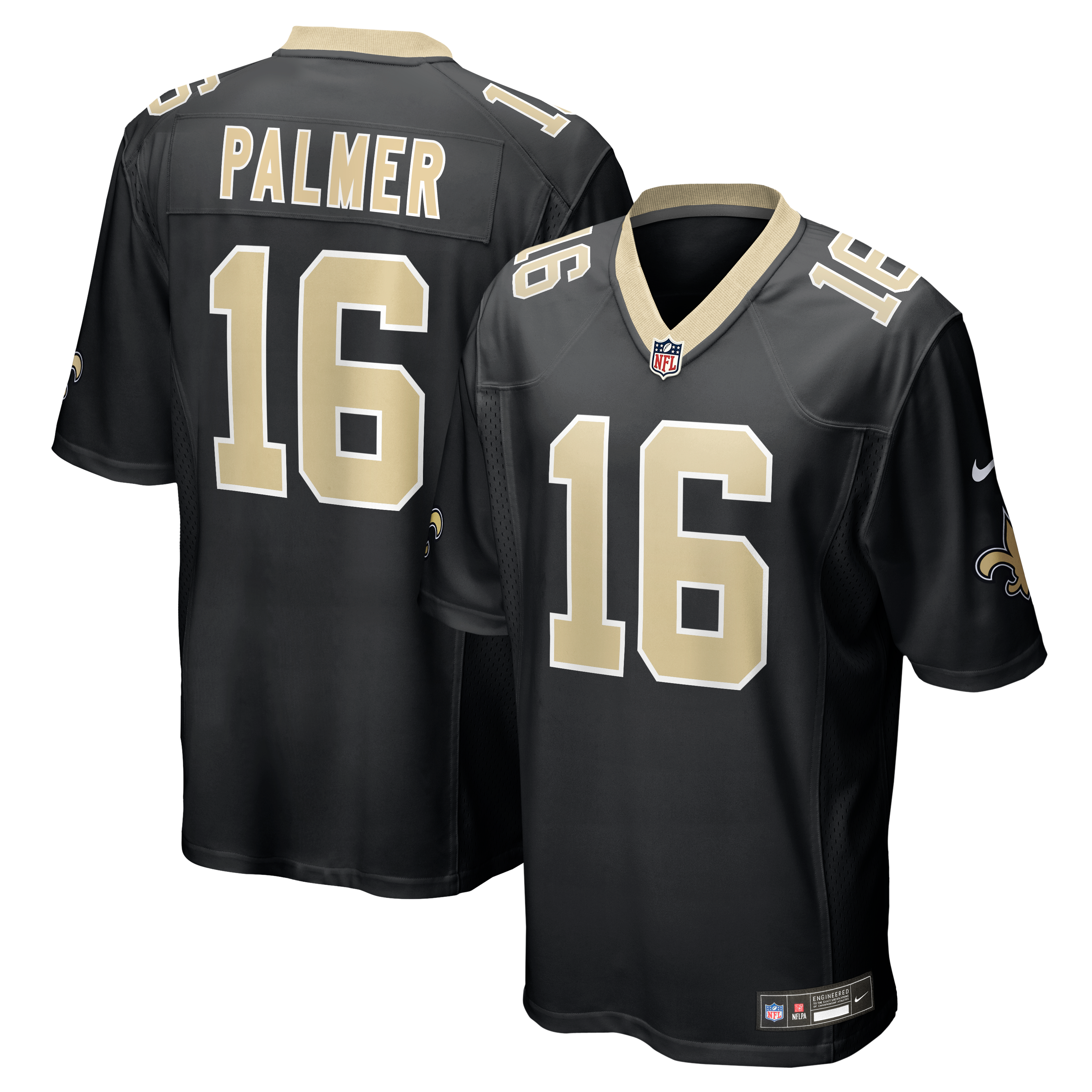 Maillot de match Nike Trey Palmer noir pour homme, équipe des Saints la Nouvelle-Orléans