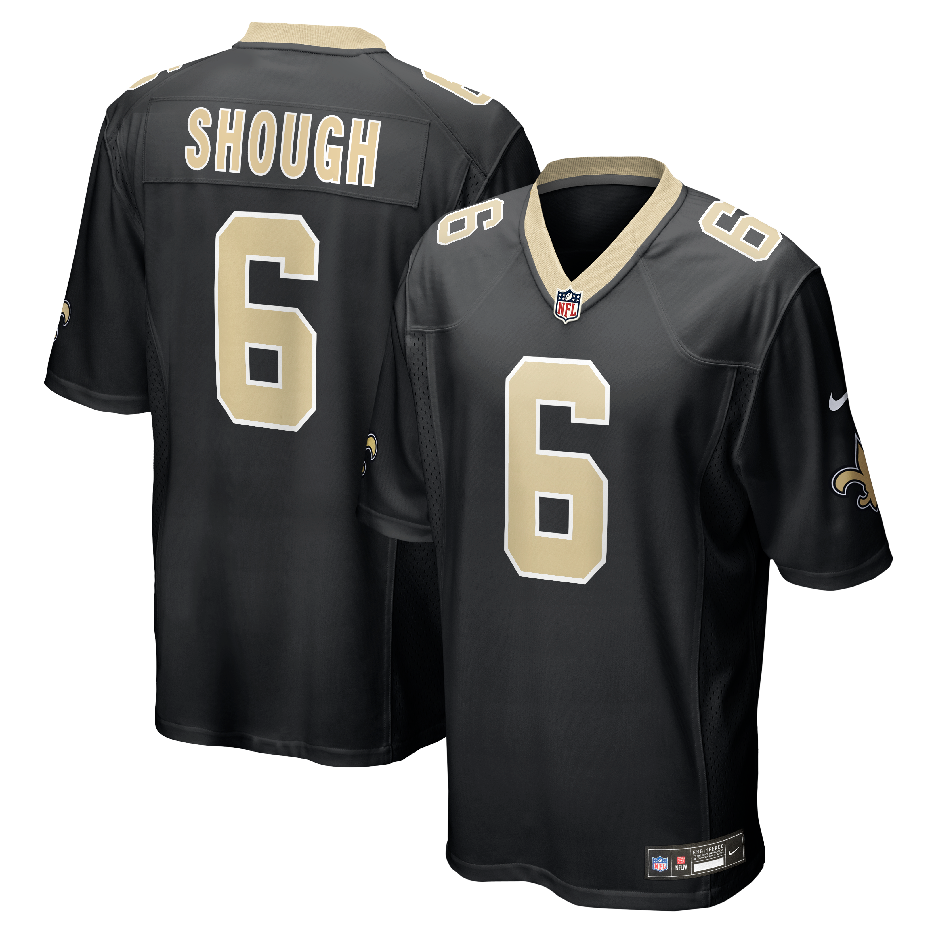 Maillot Nike Tyler Shough noir des Saints de la Nouvelle-Orléans pour homme