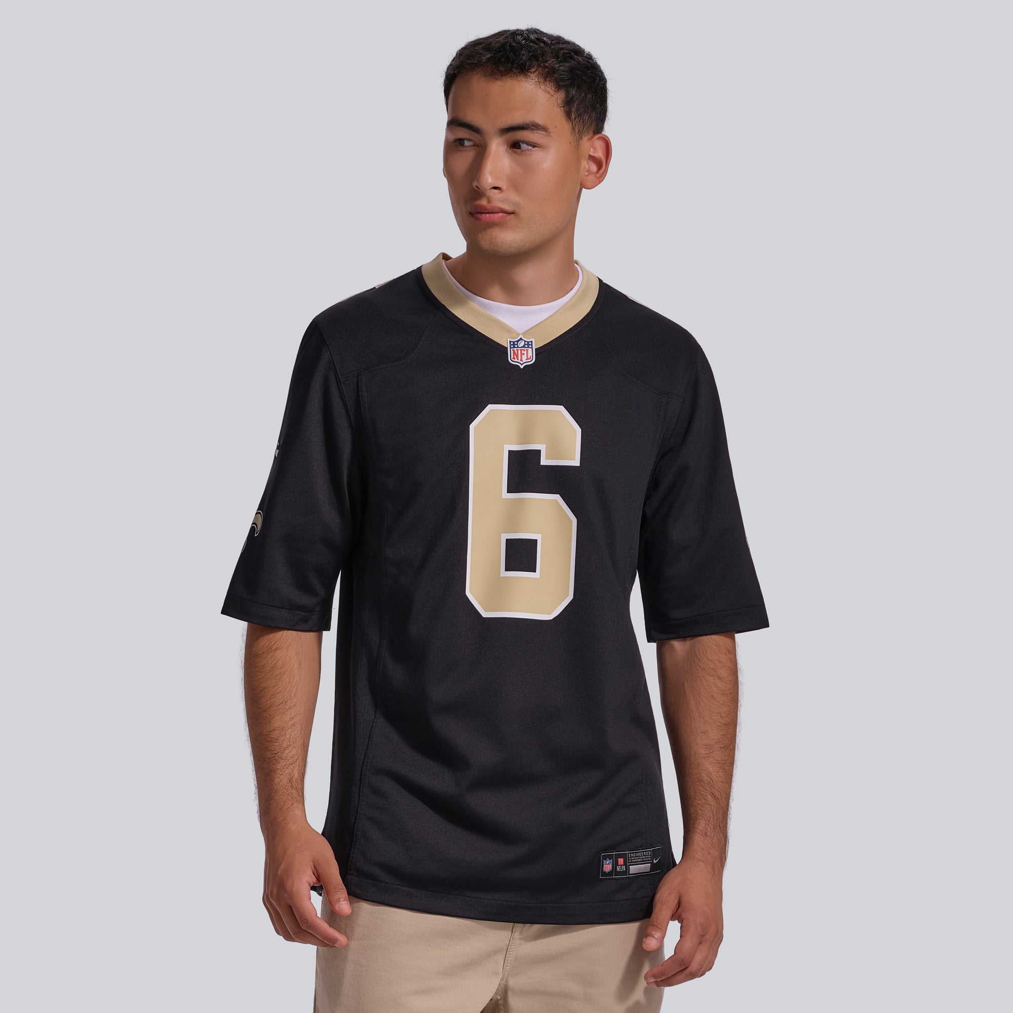 Maillot Nike Tyler Shough noir des Saints de la Nouvelle-Orléans pour homme