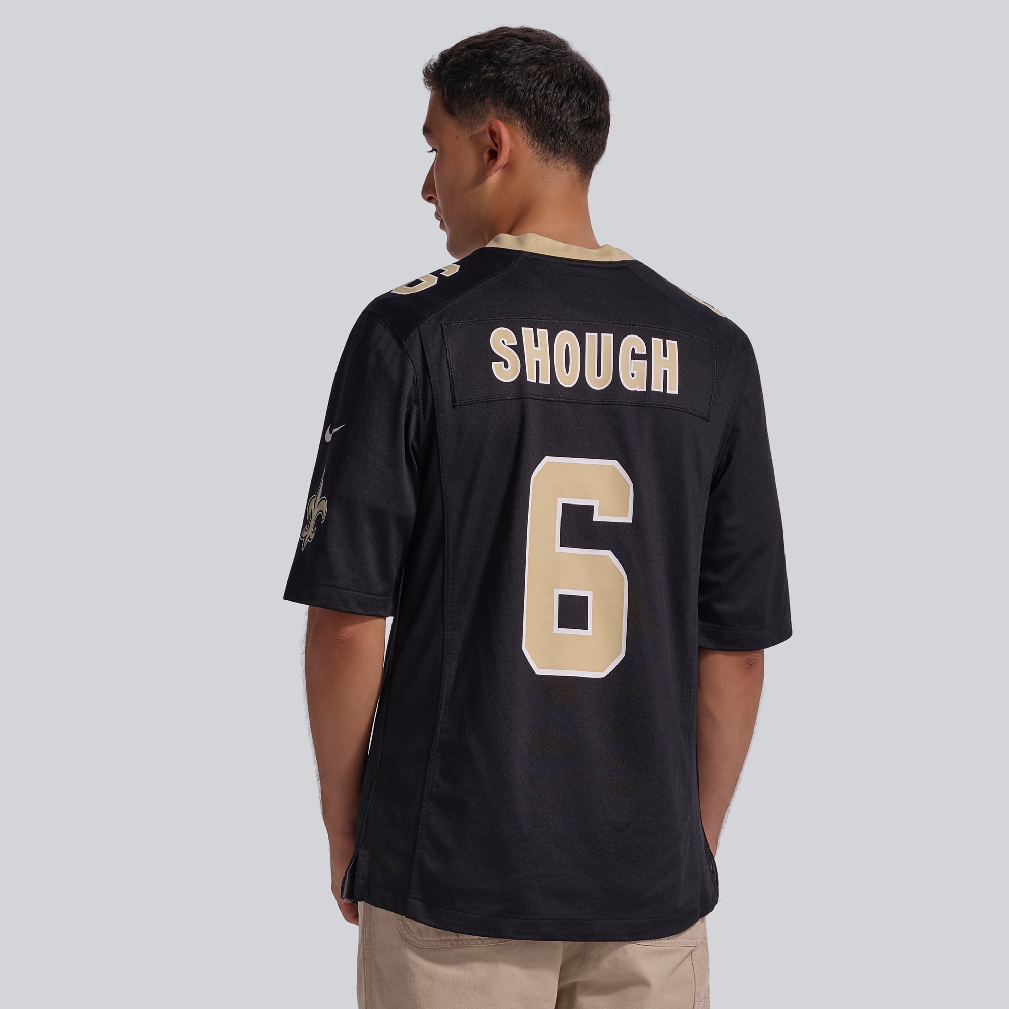 Maillot Nike Tyler Shough noir des Saints de la Nouvelle-Orléans pour homme