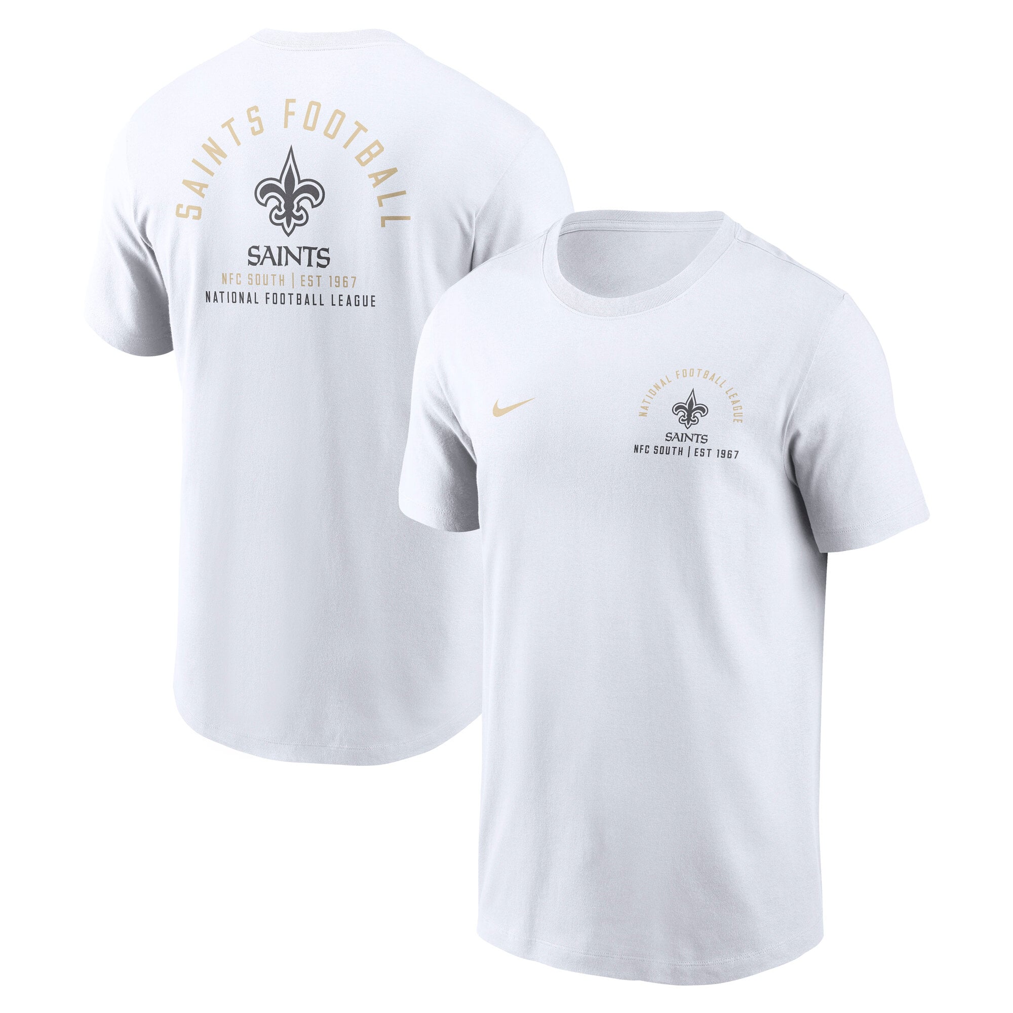 T-shirt Nike blanc pour homme, logo divisé des Saints de la Nouvelle-Orléans