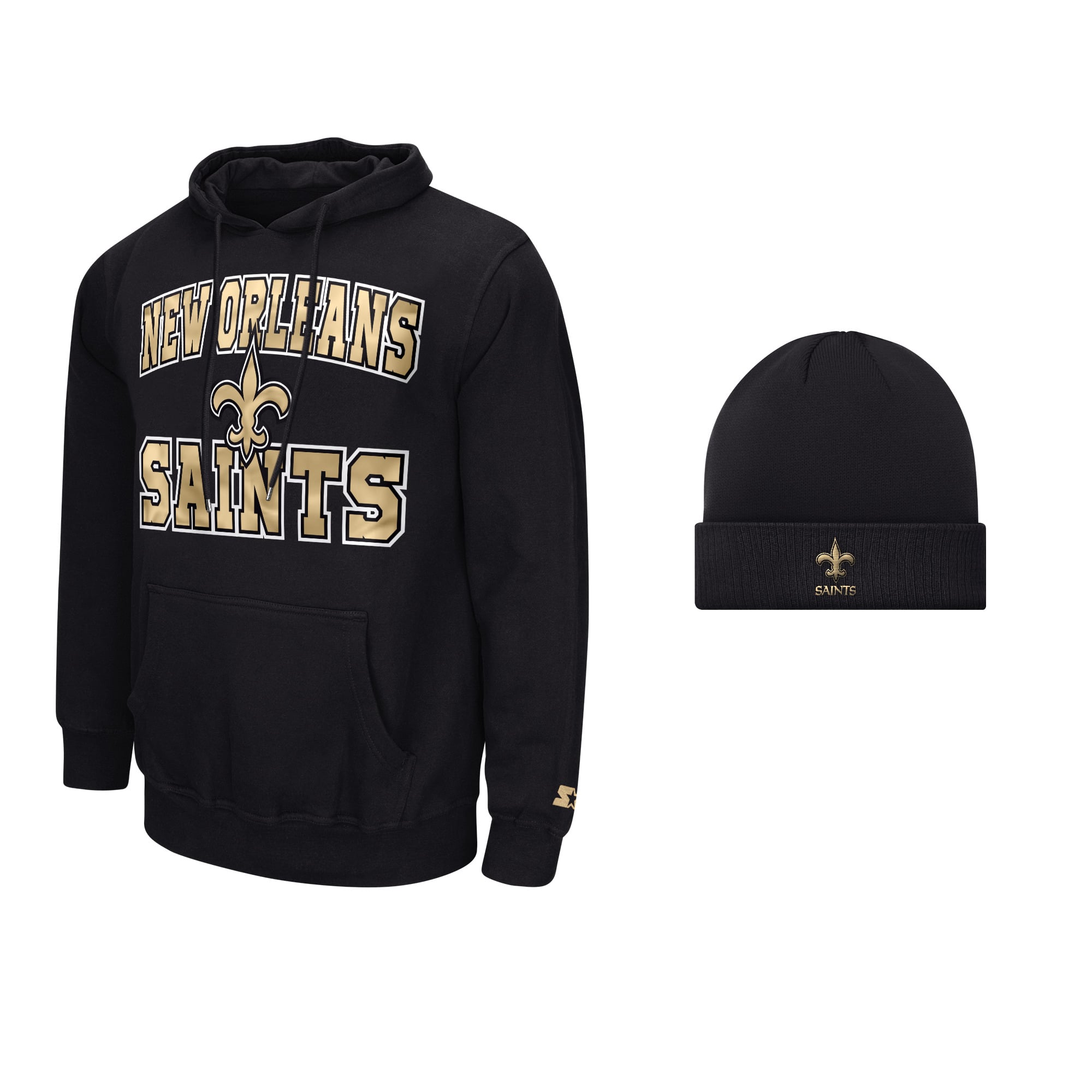 Men's Starter Black New Orleans Saints Hoodie and Cuffed Knit Hat Combo Pack